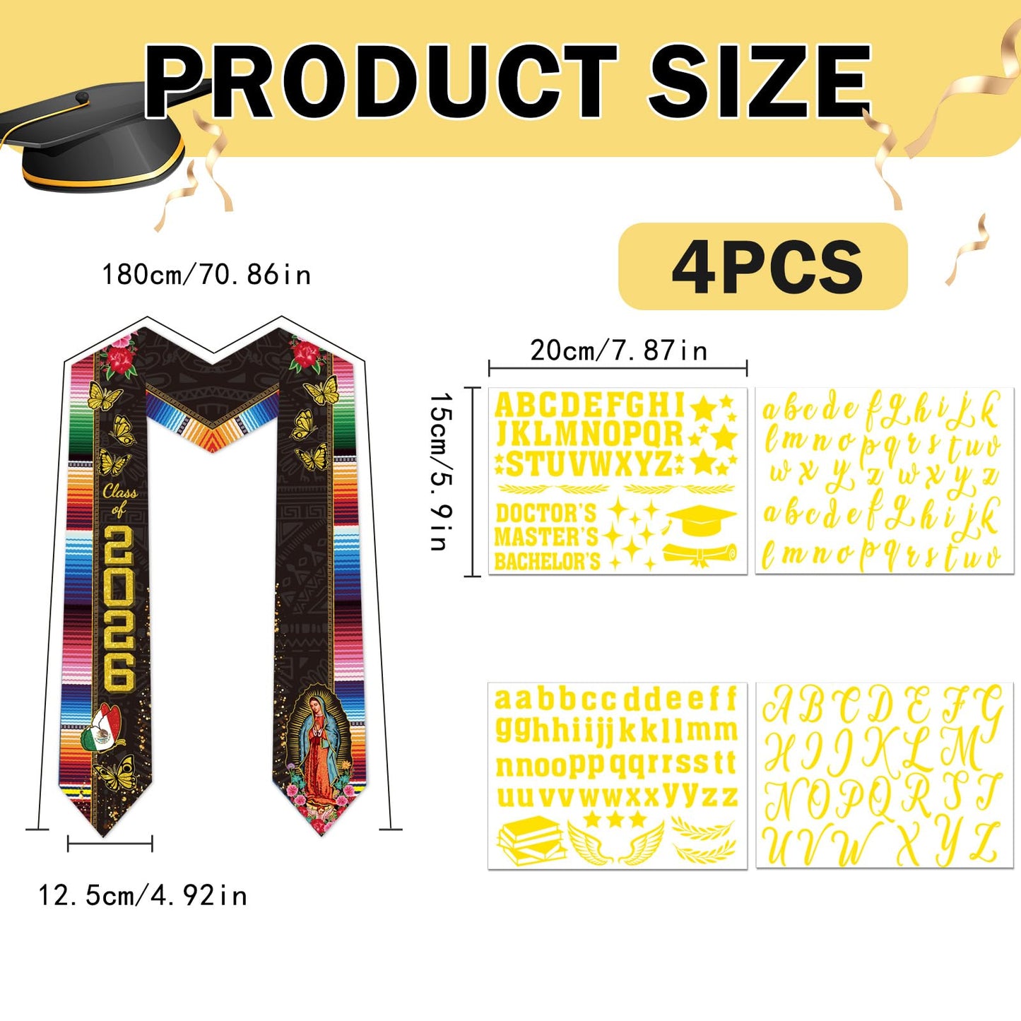 Dazoratix Filipino Graduation Stole 2026 - Philippines American Flag Sash Personalized Custom Glitter Iron on Letters Patches DIY Customize Transfer Stickers for Senior Student School Grad Decorations BST326L