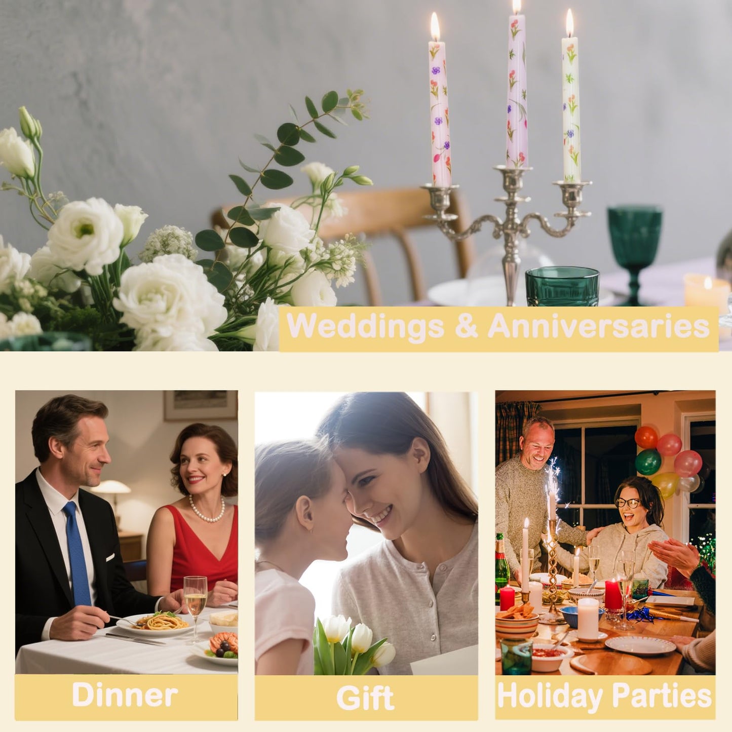 10 Inch Decorative Taper Candles, 4 Pack Birthday Balloon Print Candlesticks, Unscented Dripless Candles with Long Burn Time for Party, Holiday Table & Home Decor BST326H