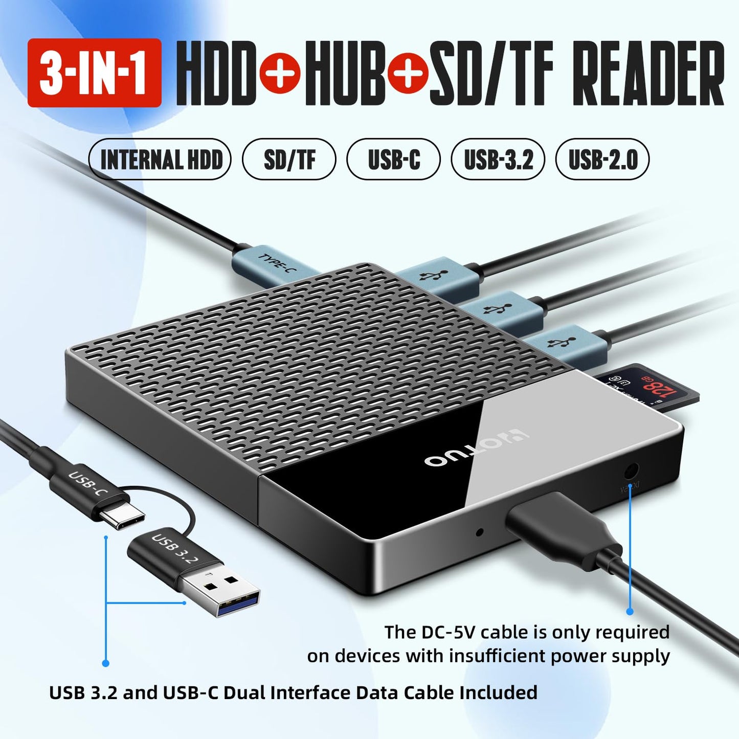 YOTUO 1TB External Hard Drive, USB C Multiport Hub HDD 7-in-1 RD12
