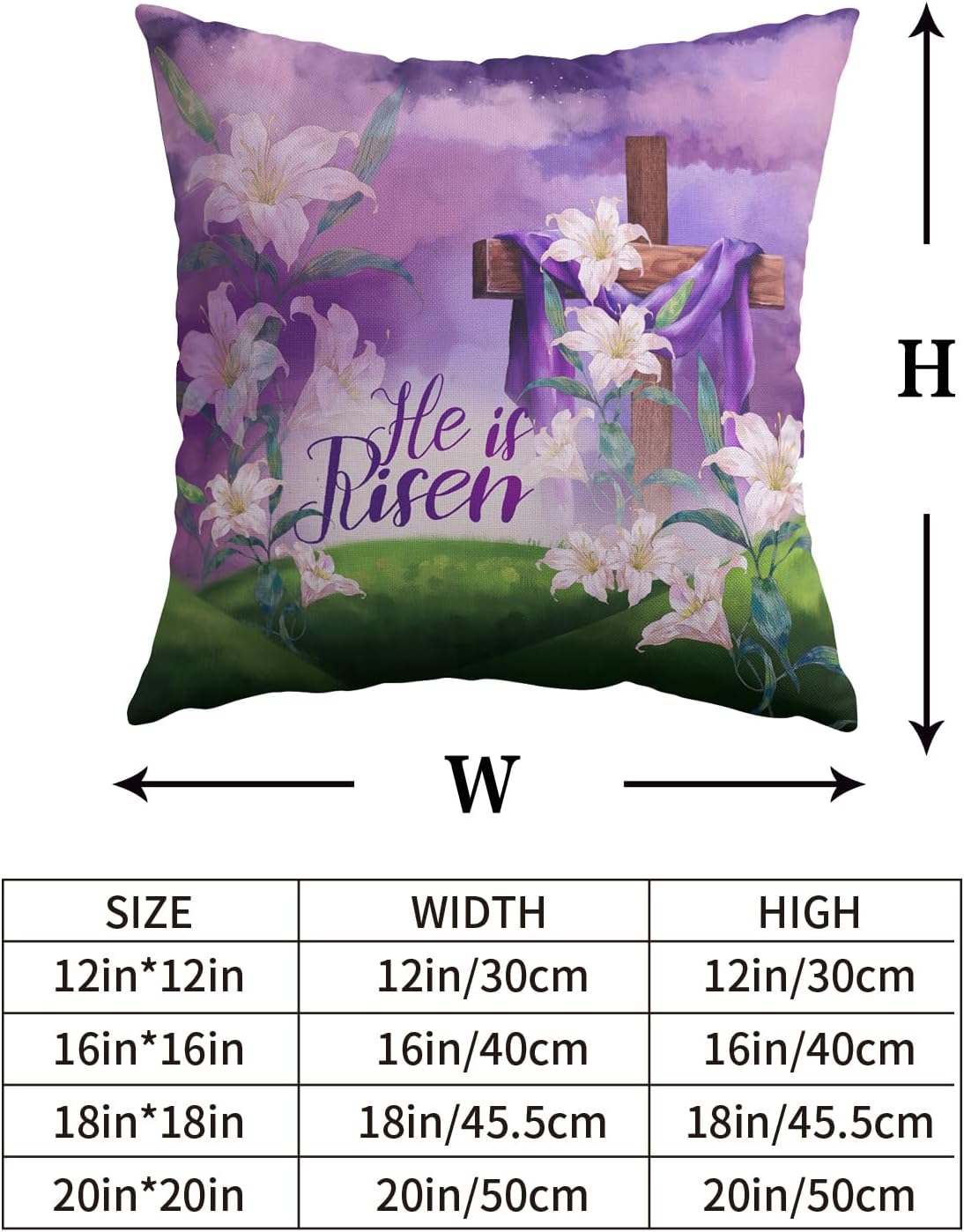 Kawani Easter Throw Pillow Covers 18x18 Set of 2 He is Risen Cushion Case Cotton Linen Square Happy Easter Purple Throw Pillows Case for Spring Flowers Party Sofa Couch Bed Bench Outdoor BST326L