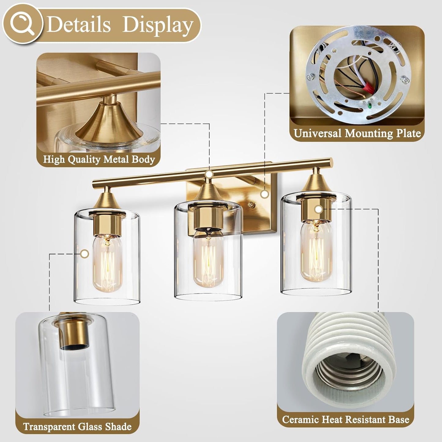 Gold Bathroom Light Fixtures,3-Light Vanity Lights RD12