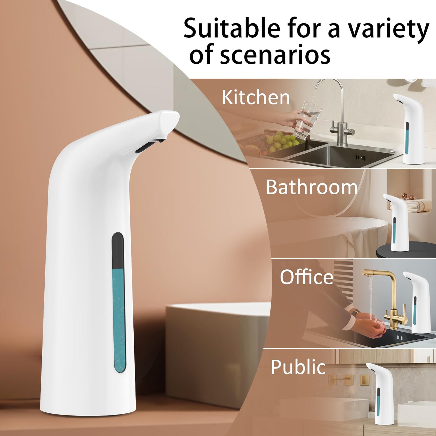 Automatic Soap Dispenser Touchless,400ML Hand & Dish Countertop Electric Liquid Dispenser with Sensor,Modern 4 Gear Adjustable Black Waterproof Battery Operated Kitchen Auto Soap Pump WN420