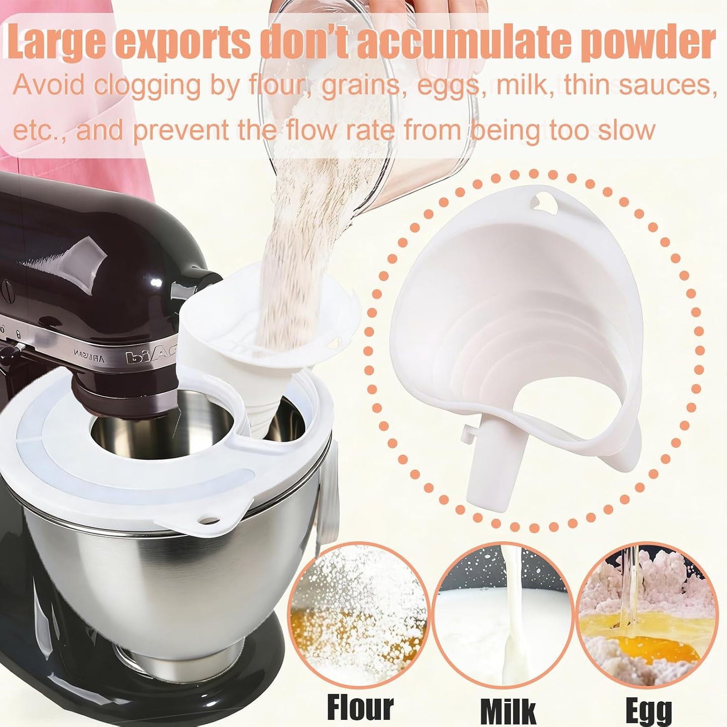 Flour Funnel for Kitchen Aid Mixer,Kitchenaid Attachments for Stand Mixer,Pour Spout for Kitchenaid Mixer,Cookie Countess Flour Funnel for Kitchen Aid,Perfect for Baking, Easy to Use, and Clean BST202