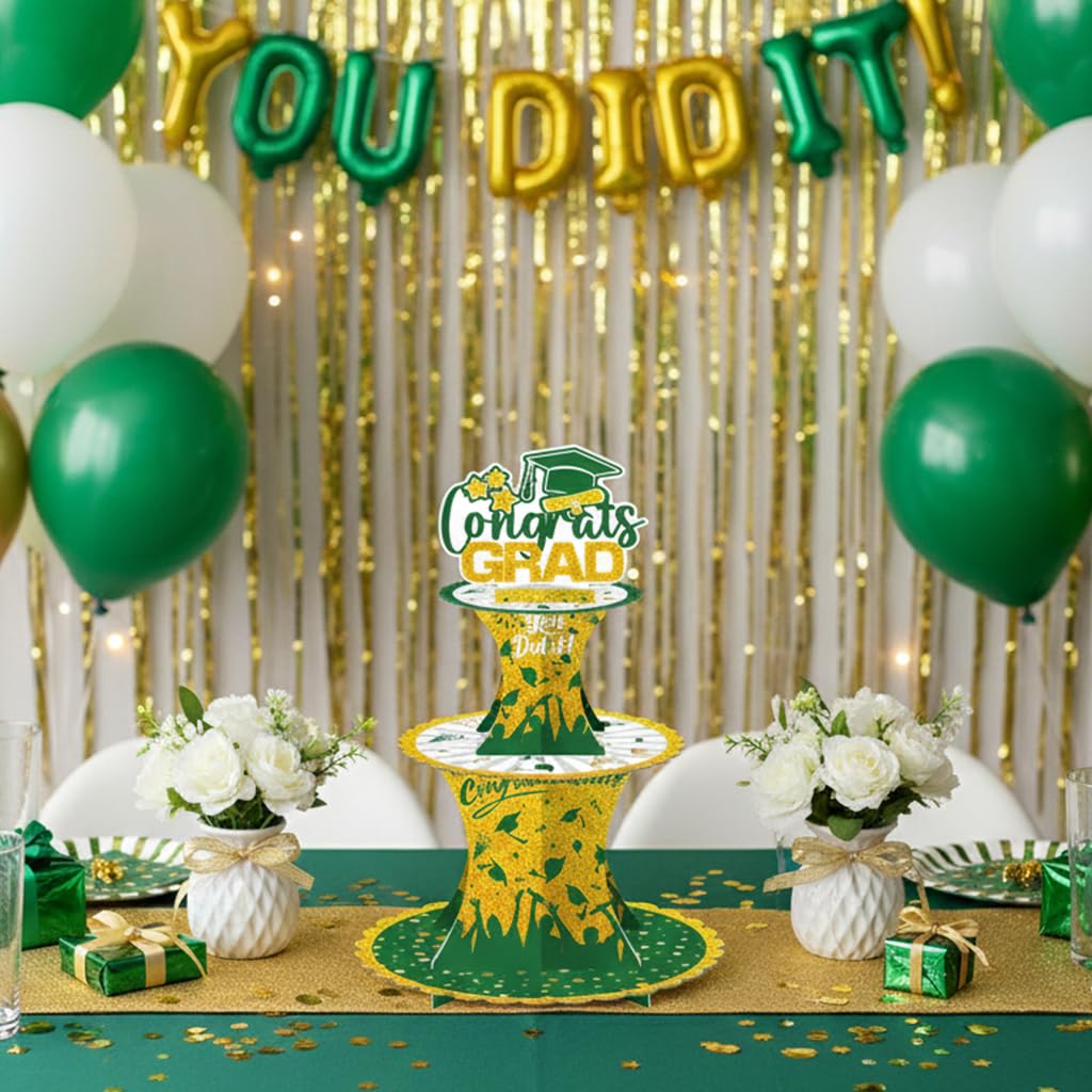 Graduation Cupcake Stand Decoration, 3 Tier Congrats Grad Party Cupcake Holder Tower, Cardboard Grad Theme Dessert Cookies Stand for Graduation Party Supplies Favors (Black & Gold) BST220