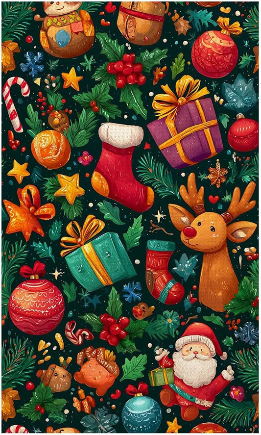 Christmas Kitchen Towels – Colorful Holiday Dish Towel with Santa, Reindeer & Gift Pattern, Festive Cotton Tea Towels for Kitchen Décor, Baking & Cleaning Gift WN420