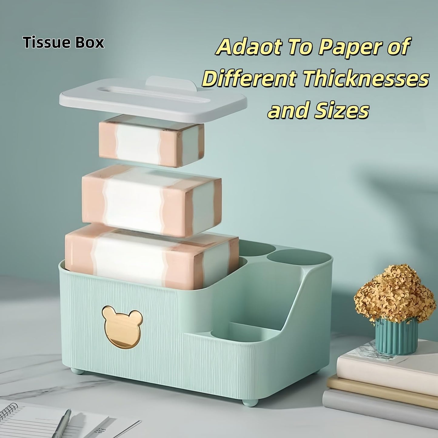 Multifunctional Tissue Box Cover with Storage,Square Tissue Box Holder and Remote Box,Modern Cube Tissue Cover Bedside Organizer for Nightstand End Table. BST220