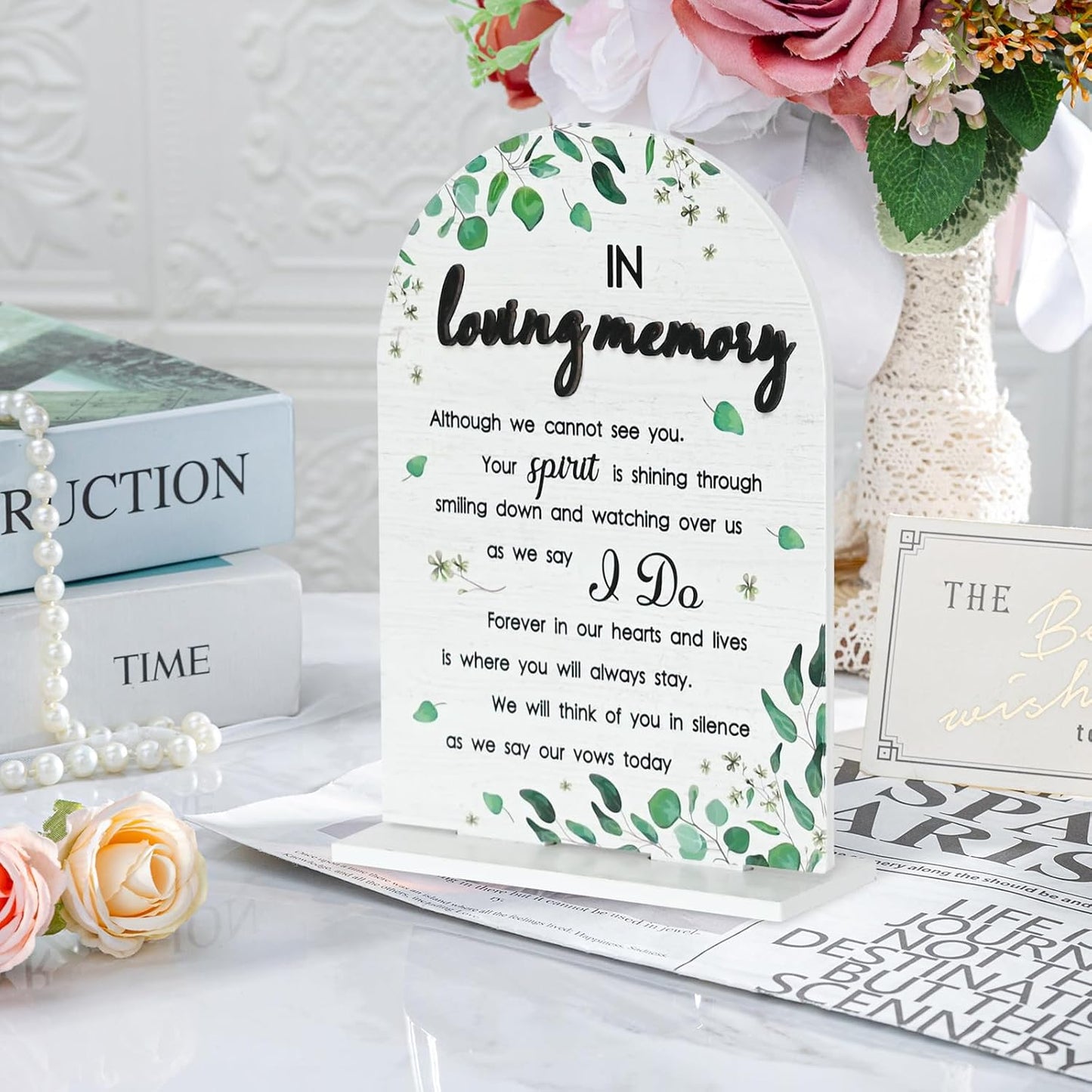In Loving Memory Wedding Sign Rustic Wedding Memorial Sign Wooden Wedding Reception Signs for Wedding & Party Gift Ceremony Anniversaries-White WN420