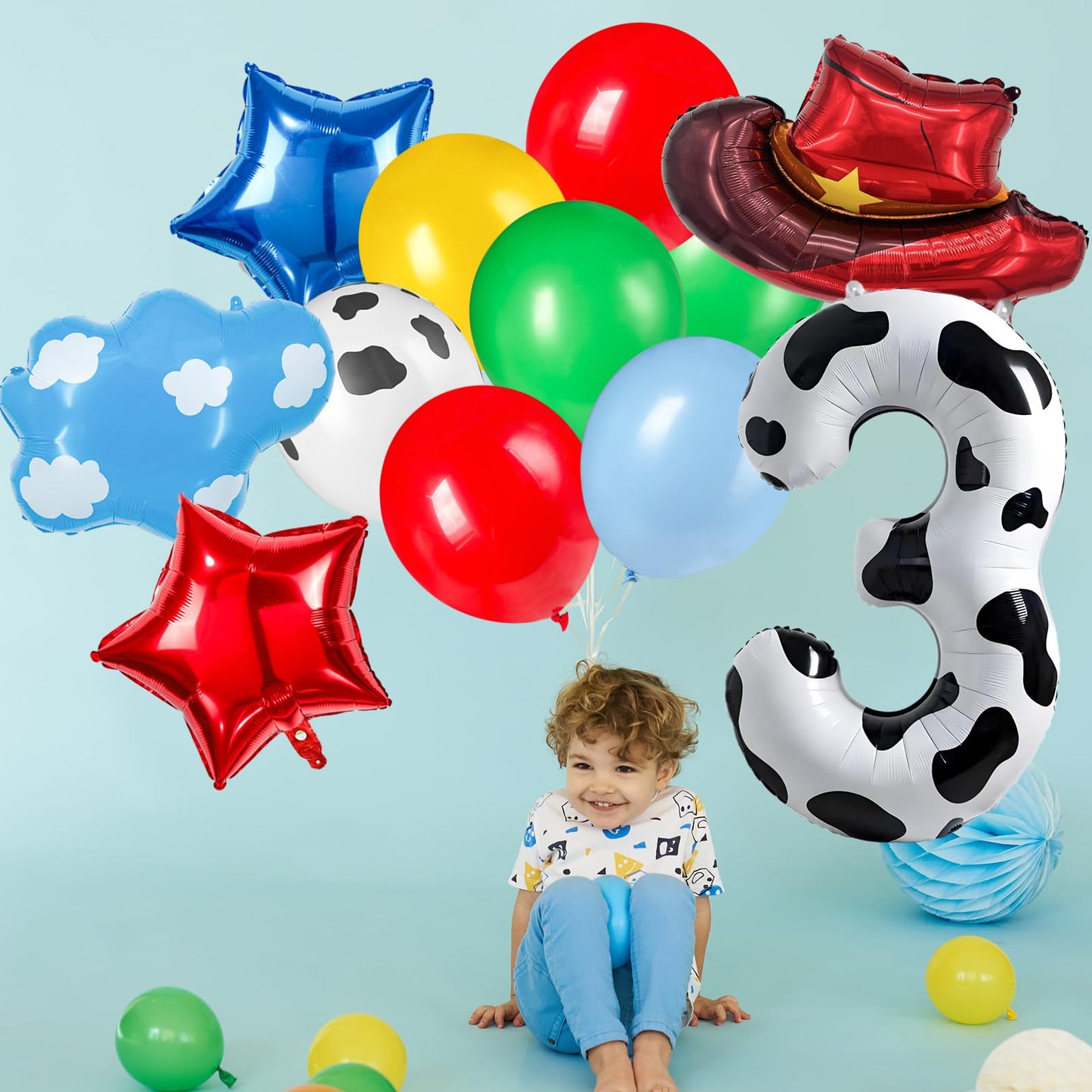 11-Pack Cowboy Theme Balloon Set, Farm Theme Decorations, Balloons with Hats and Clouds, Boys and Girls Birthday Party Supplies (1) BST202
