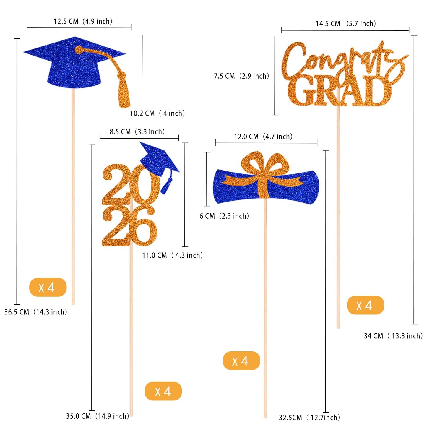 Graduation Centerpieces Class of 2026, 16 PCS Red Blue Double-Sided Table Toppers, Congrats Grad Party Decorations Supplies (Set of 4 Designs) WN420