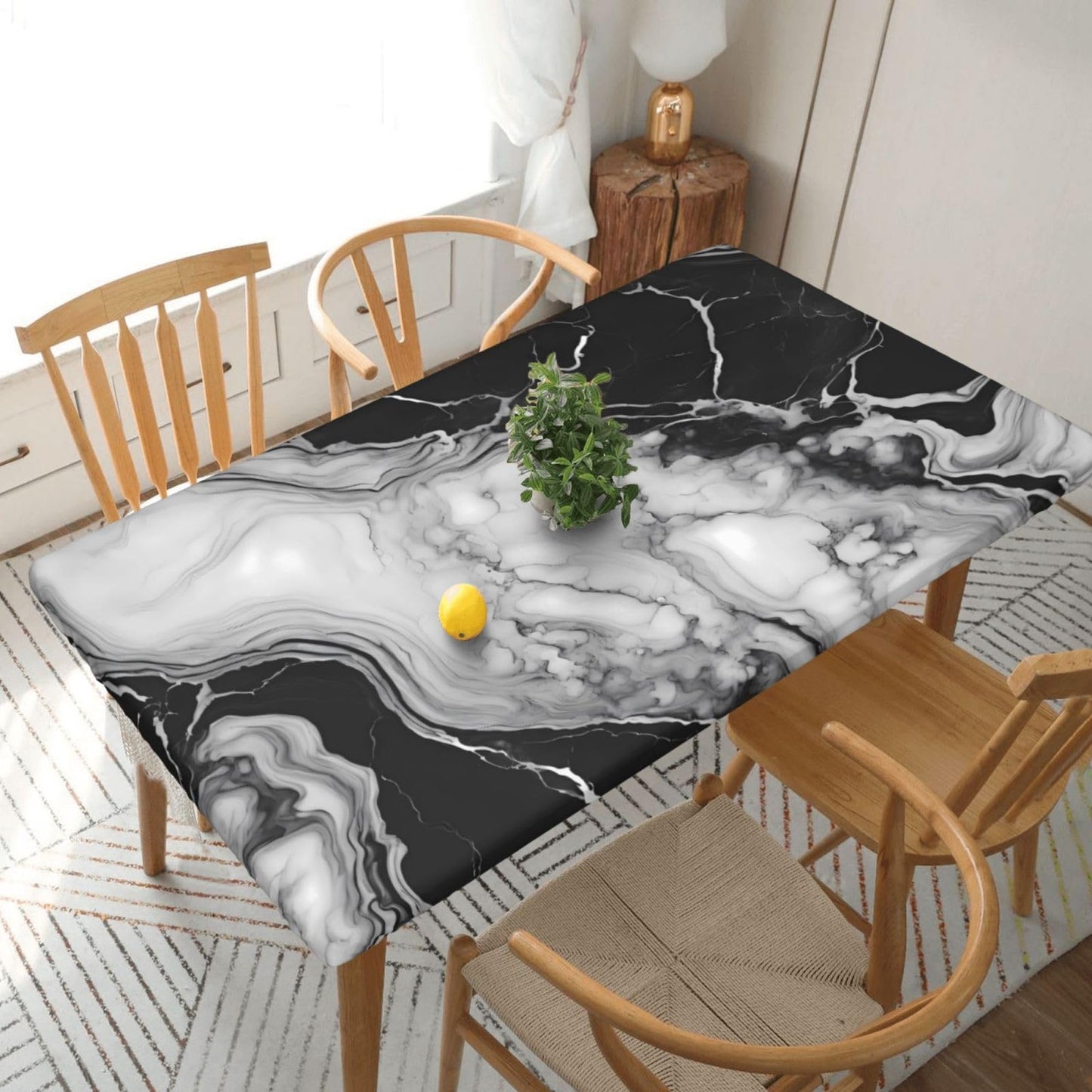 Blue Marble Rectangle Tablecloth with Elastic Edge, 5FT Table Cloths Washable Reusable Rectangular Table Cover for Kitchen Dining Party, 60" L X 30" W BST202