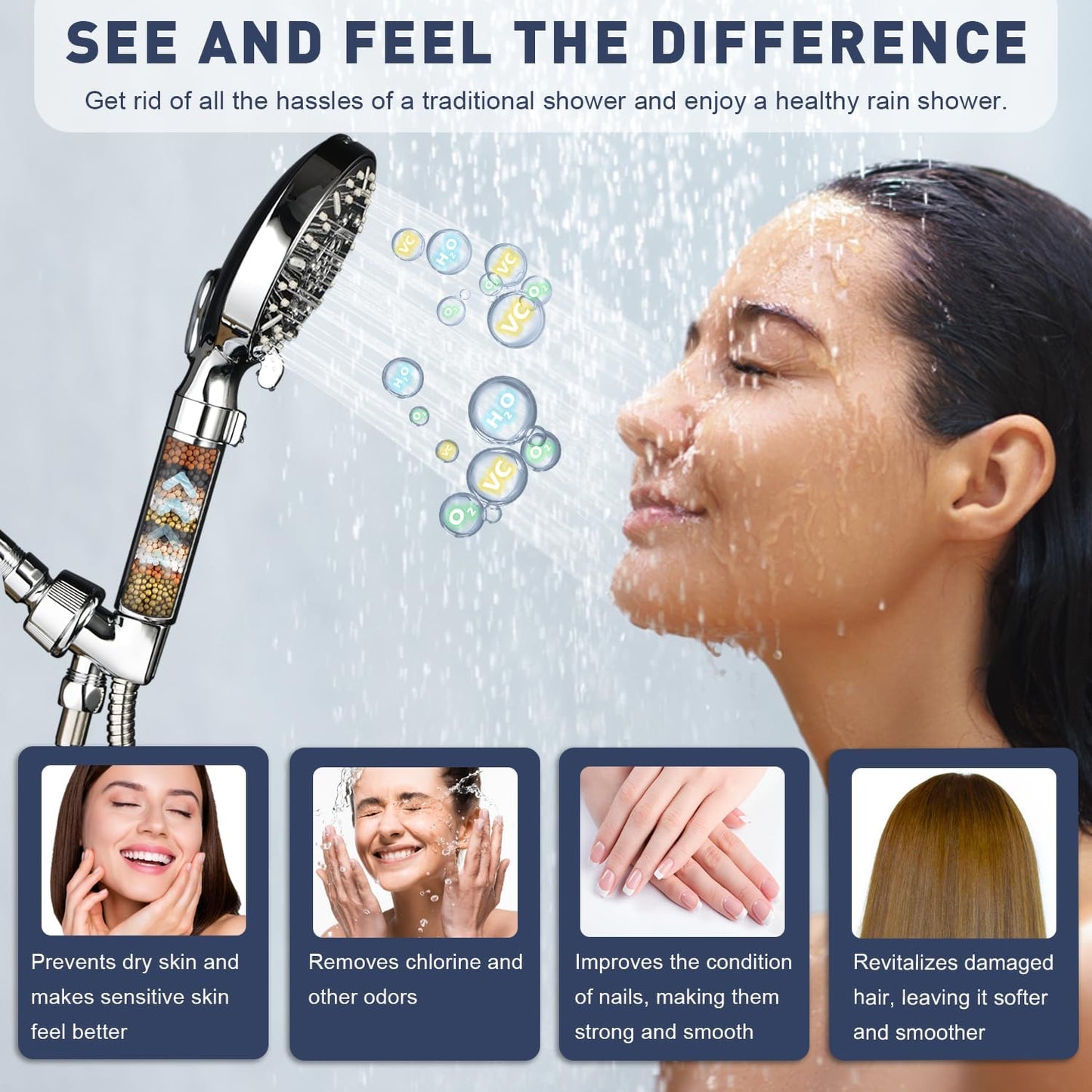 CWPW Filtered Shower Head with Handheld,High Pressure 9-Spray Showerhead - Water Softener with Filter Beads for Hard Water,Removes Chlorine, Reduces Dry & Itchy Skin,Anti-Clog Nozzles,Flow Regulation WN420
