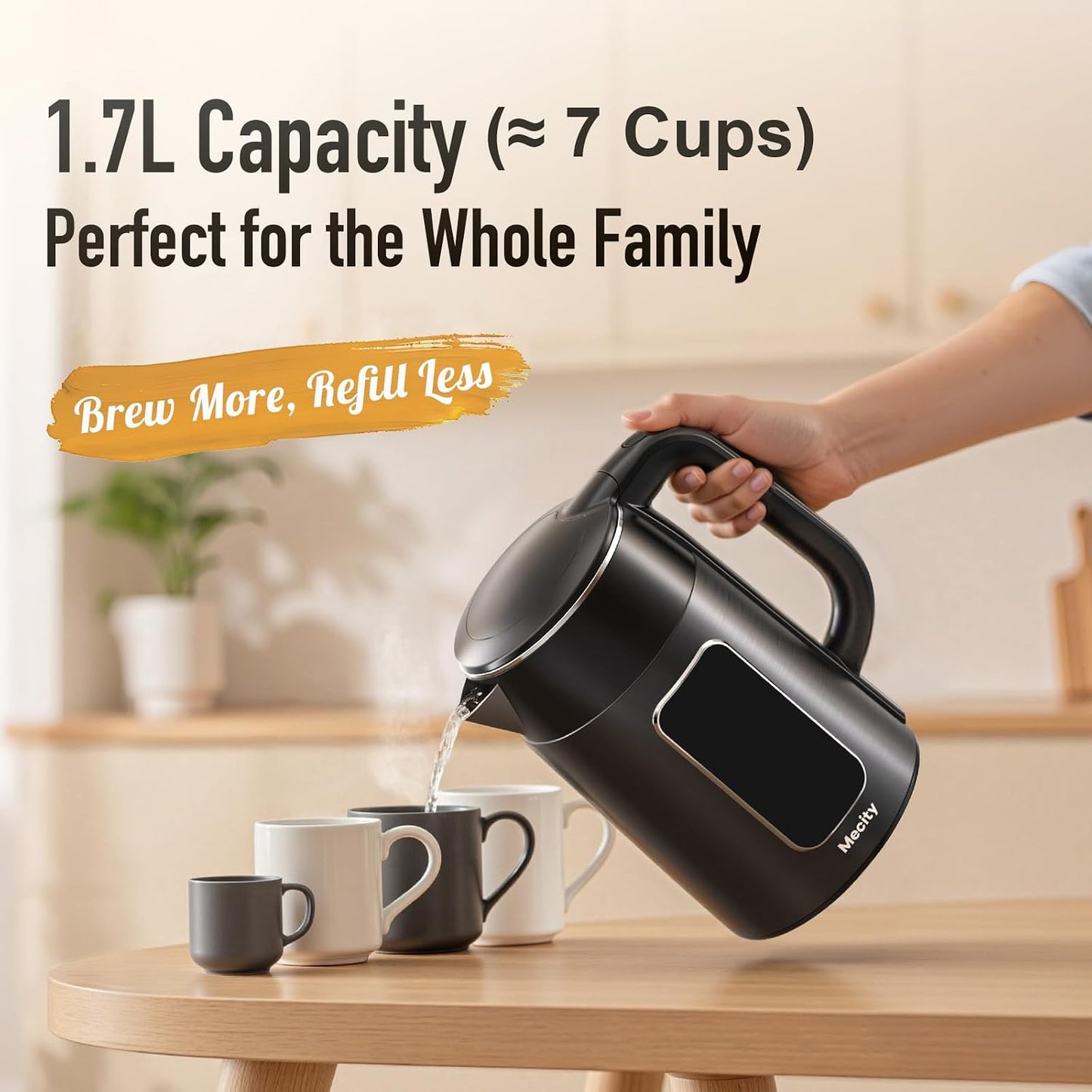Mecity Electric Kettle 1.7L Touch Screen Temperature Control Water Boiler, No Plastic Contact with Water. 6 Preset Temperature Programs, 2 Hours Keep Warm, Auto Shut Off, Dark Grey DD1210