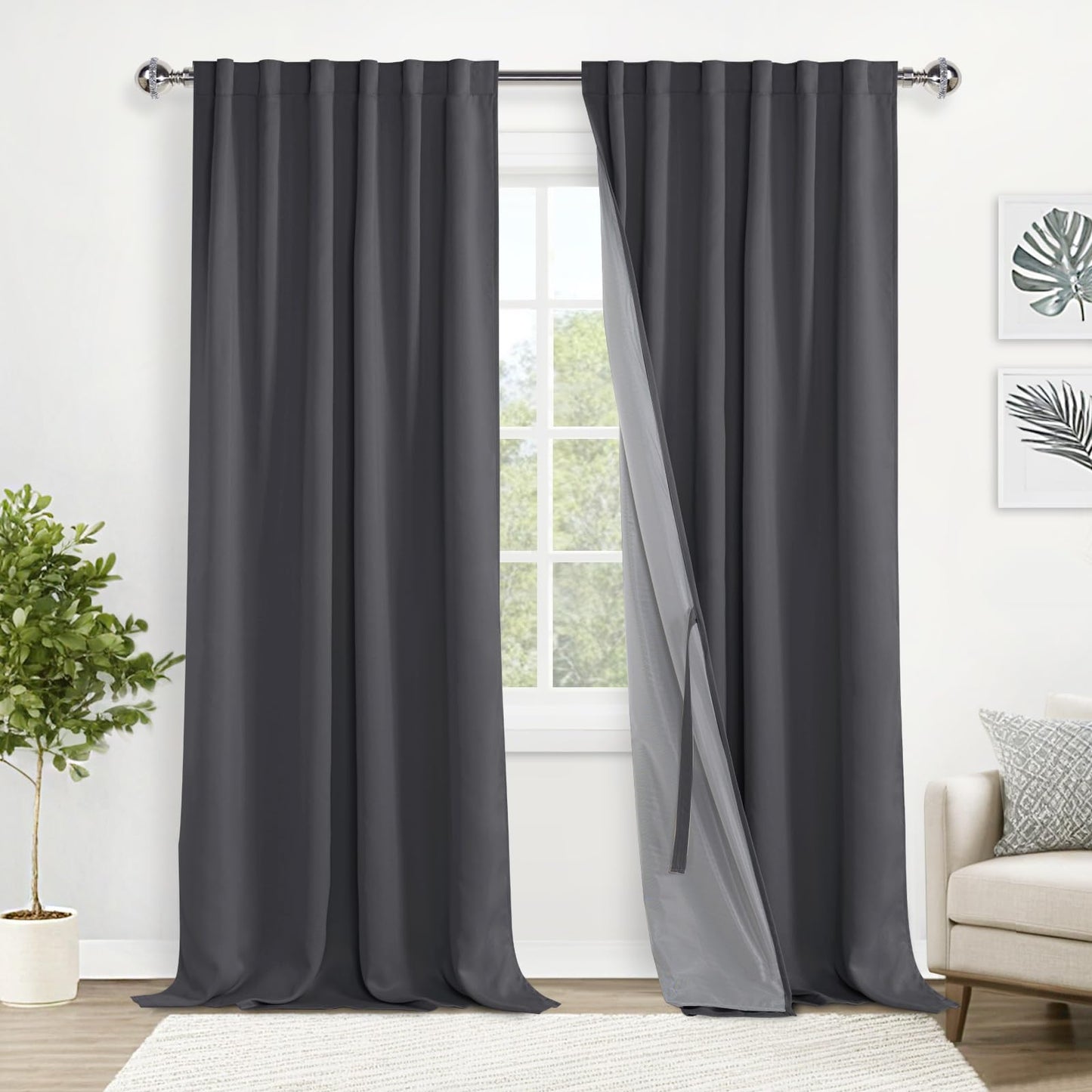 XWZO White Blackout Curtains with Tiebacks - Rod Pocket & Back Tab Heat and Full Light Blocking Window Panels for Bedroom/Nursery, 84 Inches Long Thermal Insulated Draperies, W42 x L84, Set of 2 BST326H