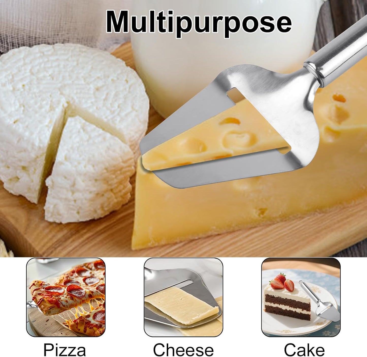 Stainless Steel Cheese Slicer for Block Cheese, Handheld Butter Cutter Shaver Multi-Functional Kitchen Tool for Hard and Semi-Hard Non-Stick Cheeses Grater, Vegetables, Cactus Peeler BST326L
