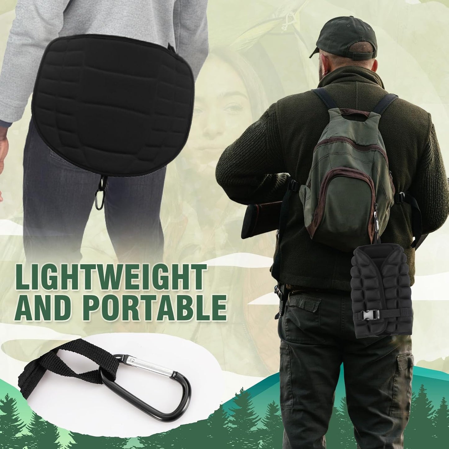 AceOrbit 1 Pcs Portable Hunting Seat Cushion 16.5x11.8 Inches Memory Foam Stadium Stand Seat Cushion with Adjustable Strap Hook Waterproof Lightweight Pad for Outdoor Kayak Bleacher WN420