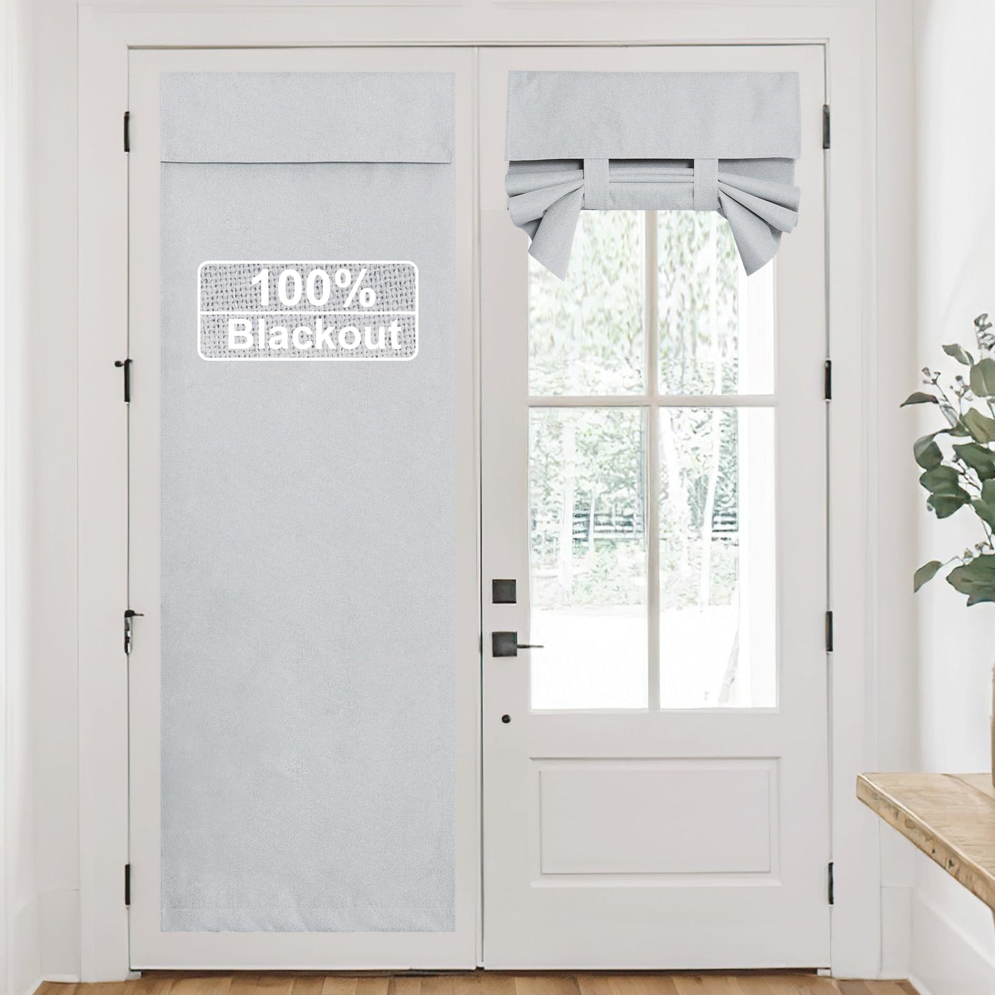 RYB HOME Grey Classroom Door Linen Curtain for Small Window, 100% Blackout Shades Lightweight for French Door Window, W 8 x L 36 Room Darkening Privacy Curtains Tie up Shade, 1 Panel BST220