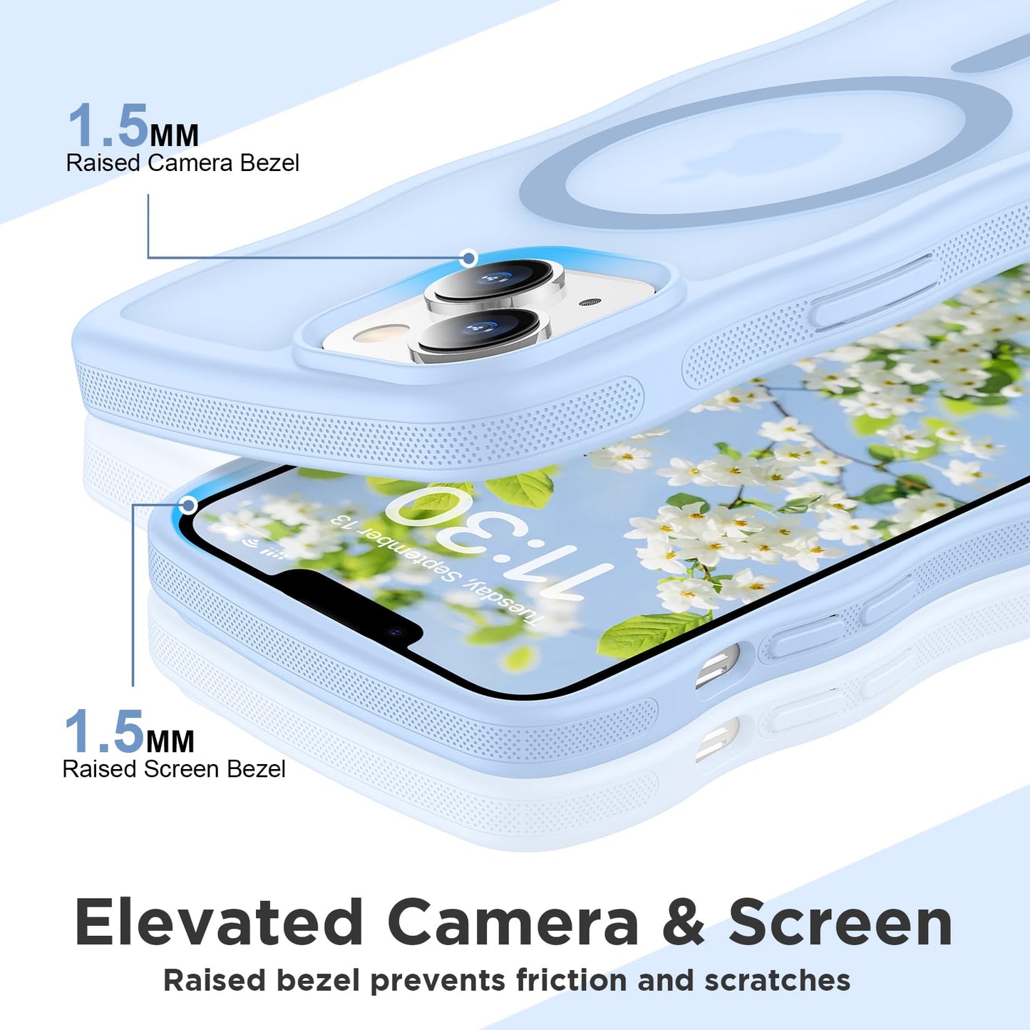 Magnetic for iPhone 13 Pro Case, Compatible with MagSafe Cute Wave Non-Slip Translucent Matte Easier Grip Shockproof Phone Case for iPhone 13 Pro, Black WN420