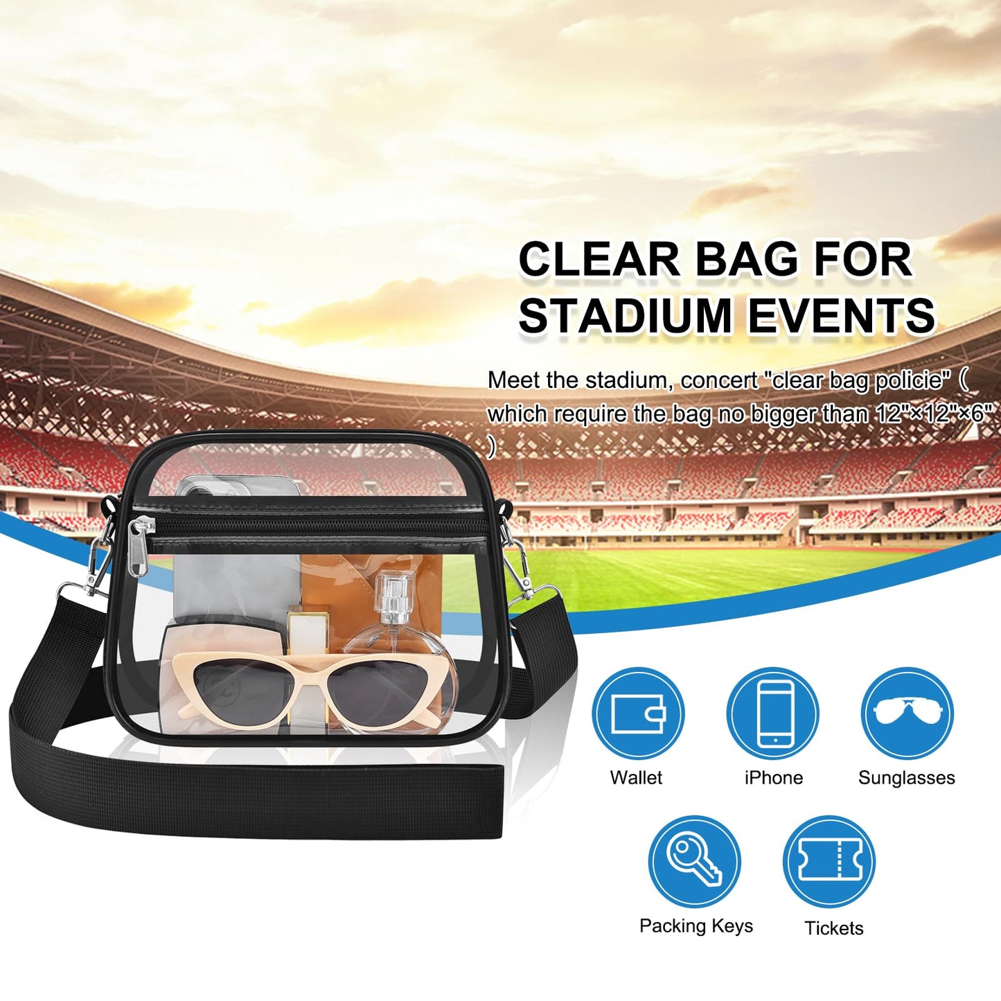 Clear Bag for Stadium Events Stadium Approved Women's Top-Handle Handbags | Mini Small Clear Bag Purse with Wide Adjustable Strap and Front Pocket for Sports Concerts, Festivals BST202