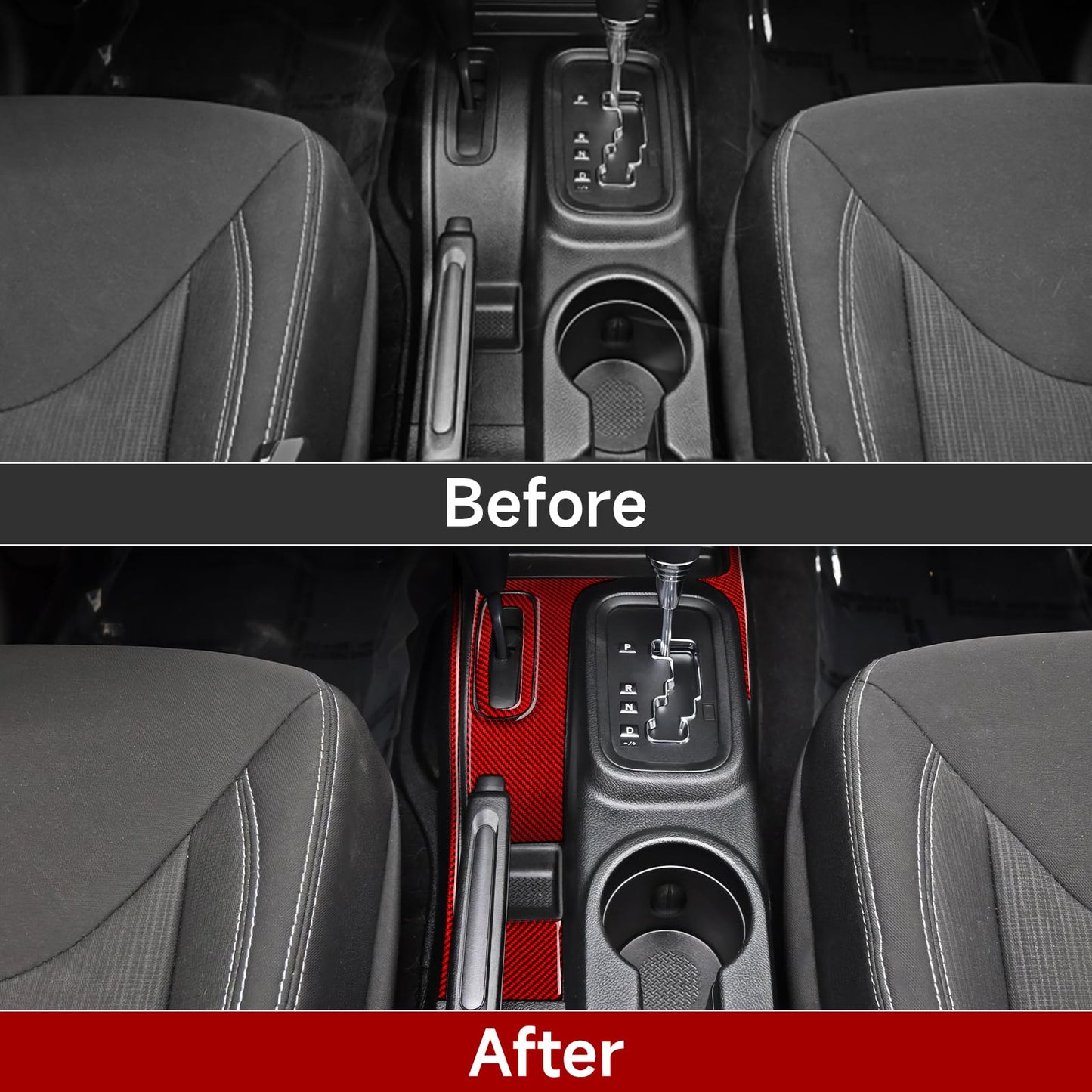 Car Gear Shift Lower Panel Sticker Carbon Fiber Decal Interior Trim Cover for Jeep Wrangler 2011 2012 2013 2014 2015 2016 2017 Accessories (Red) BST220