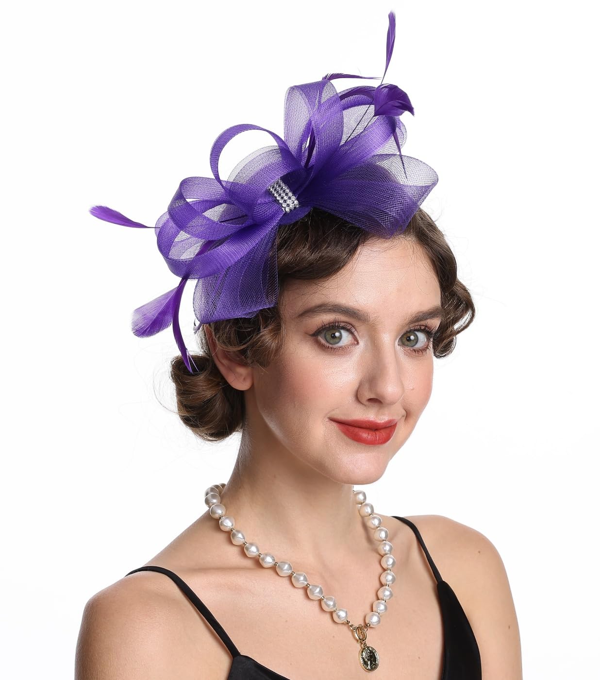 SAFERIN Elegant Women's Fascinator Hat with Veil and Feather Hair Clip Headpiece for Weddings Tea Party WN420
