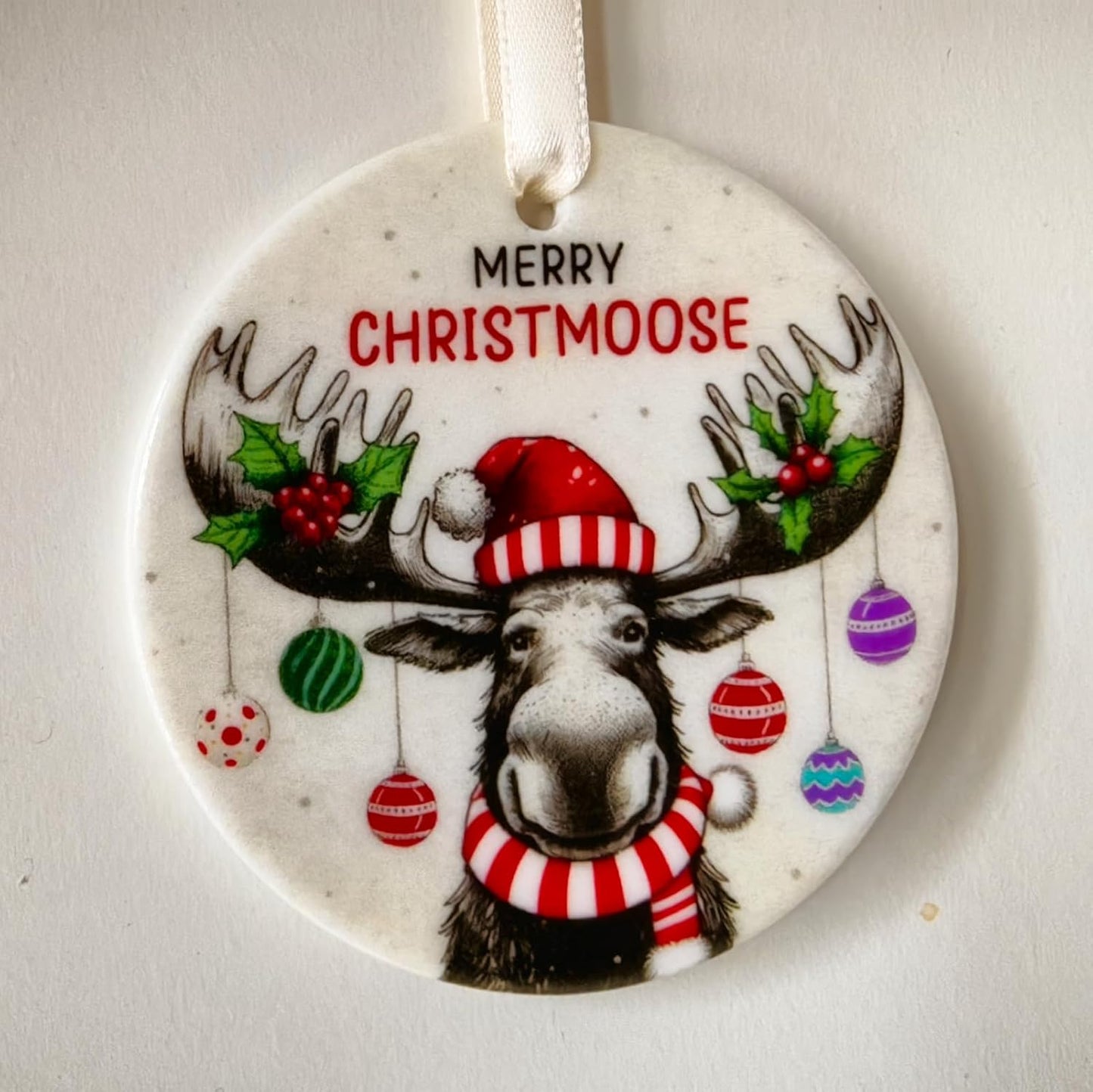 Funny Moose Ornaments - Merry Christmoose Ornament 2026 Ceramic Xmas Tree Decoration BST220
