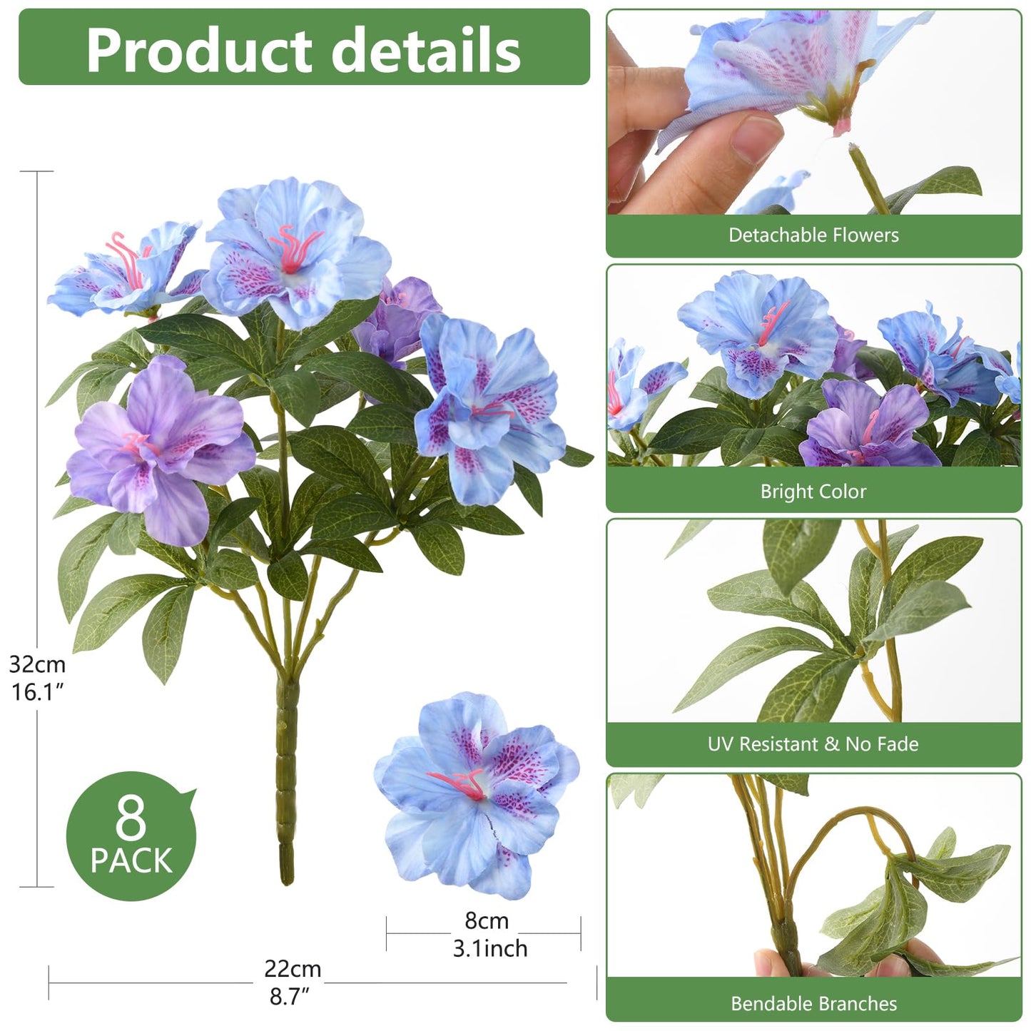 Hommyea Artificial Fake Flowers for Outdoor, 8 Bundles Faux Plants Silk Flowers Spring Decoration UV Resistant No Fade Plastic Flowers for Outside Planters Home Porch Patio Yard Garden Decor WN420