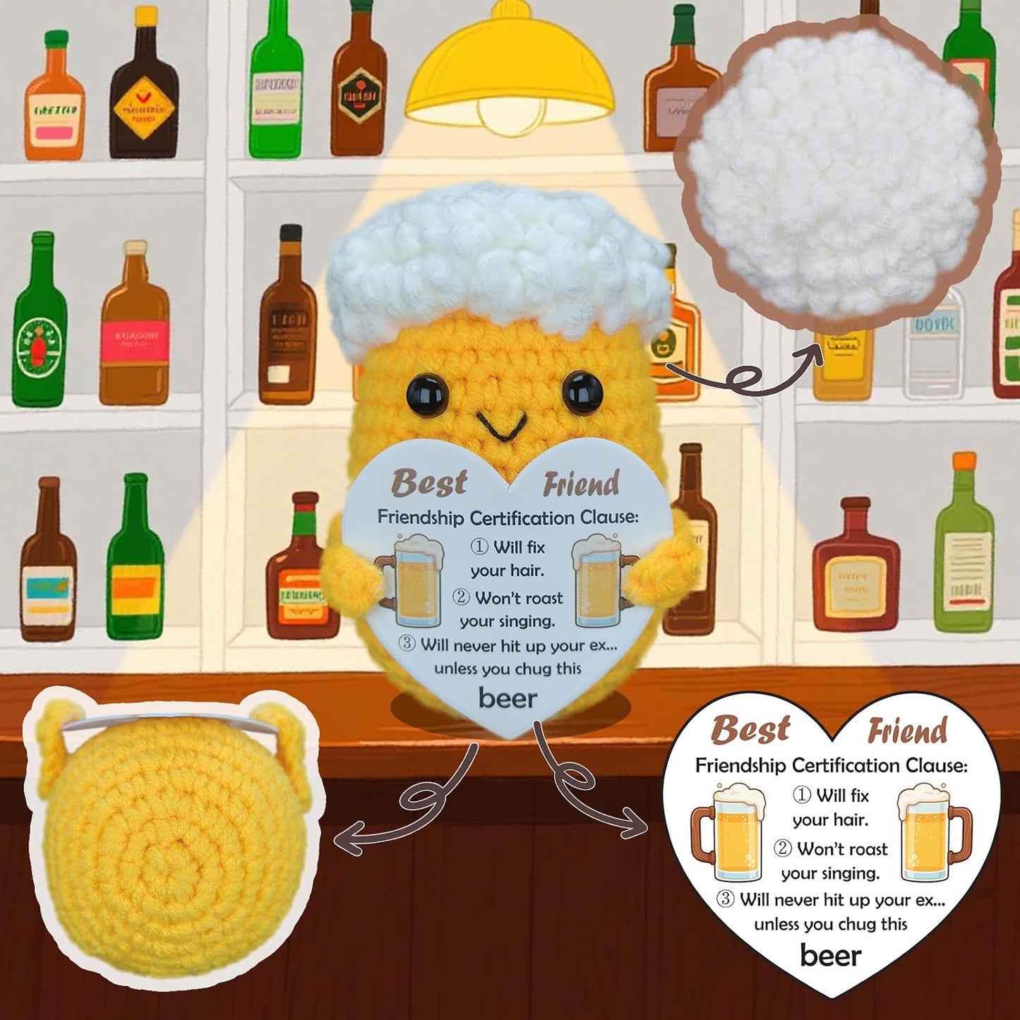 Easter Friendship Crochet Beer Gift Handmade Mini Desktop Decor, Easter Basket Stuffer & Bar/Counter/Wine Cabinet Accent for BFF/Coworker/Teammate/Boss (Men/Boys) BST220