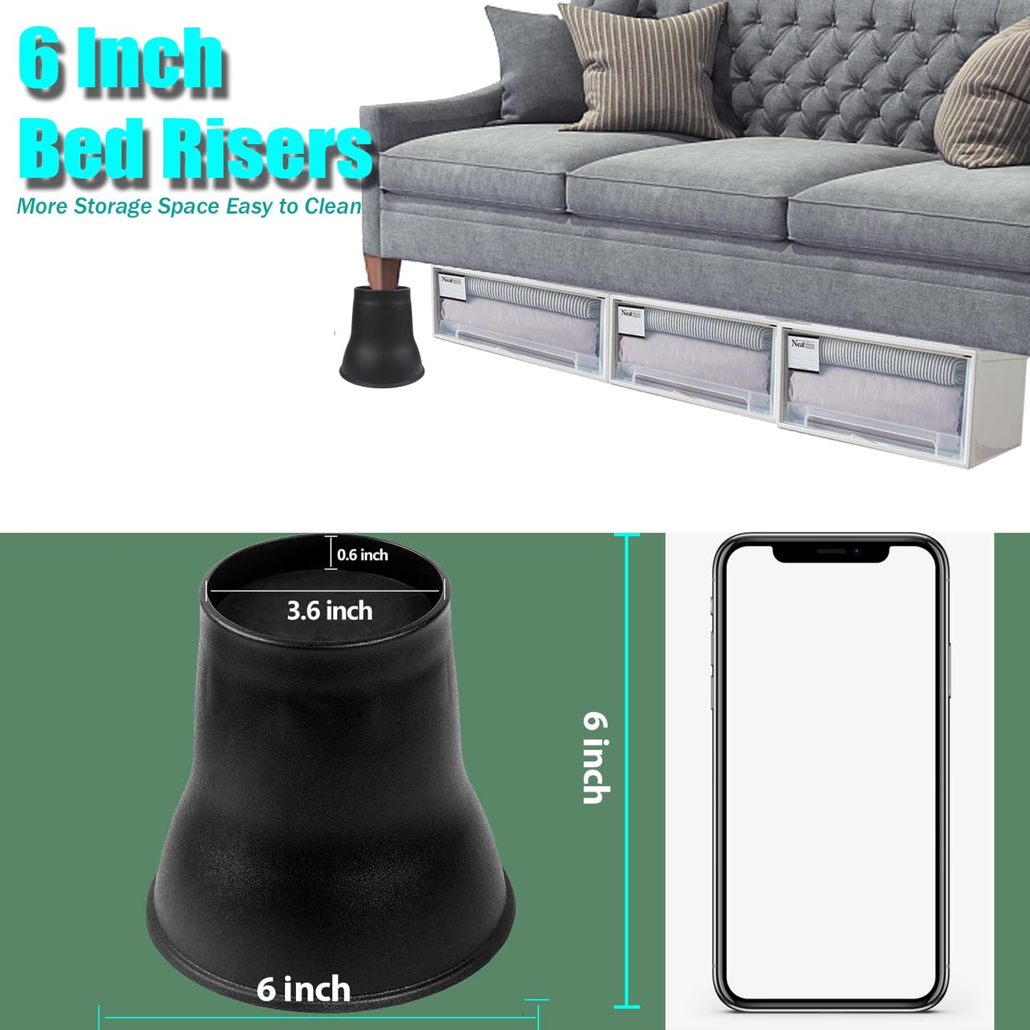 MYMULIKE 6 Pack 6 Inch Bed Risers, Heavy Duty Furniture Lifts, Brown | Lifts Up to 2200lbs, Round Couch Risers, Ideal for Heavy Duty Sofas, Couches, TV Stands, Tables, and Living Room Chairs BST202
