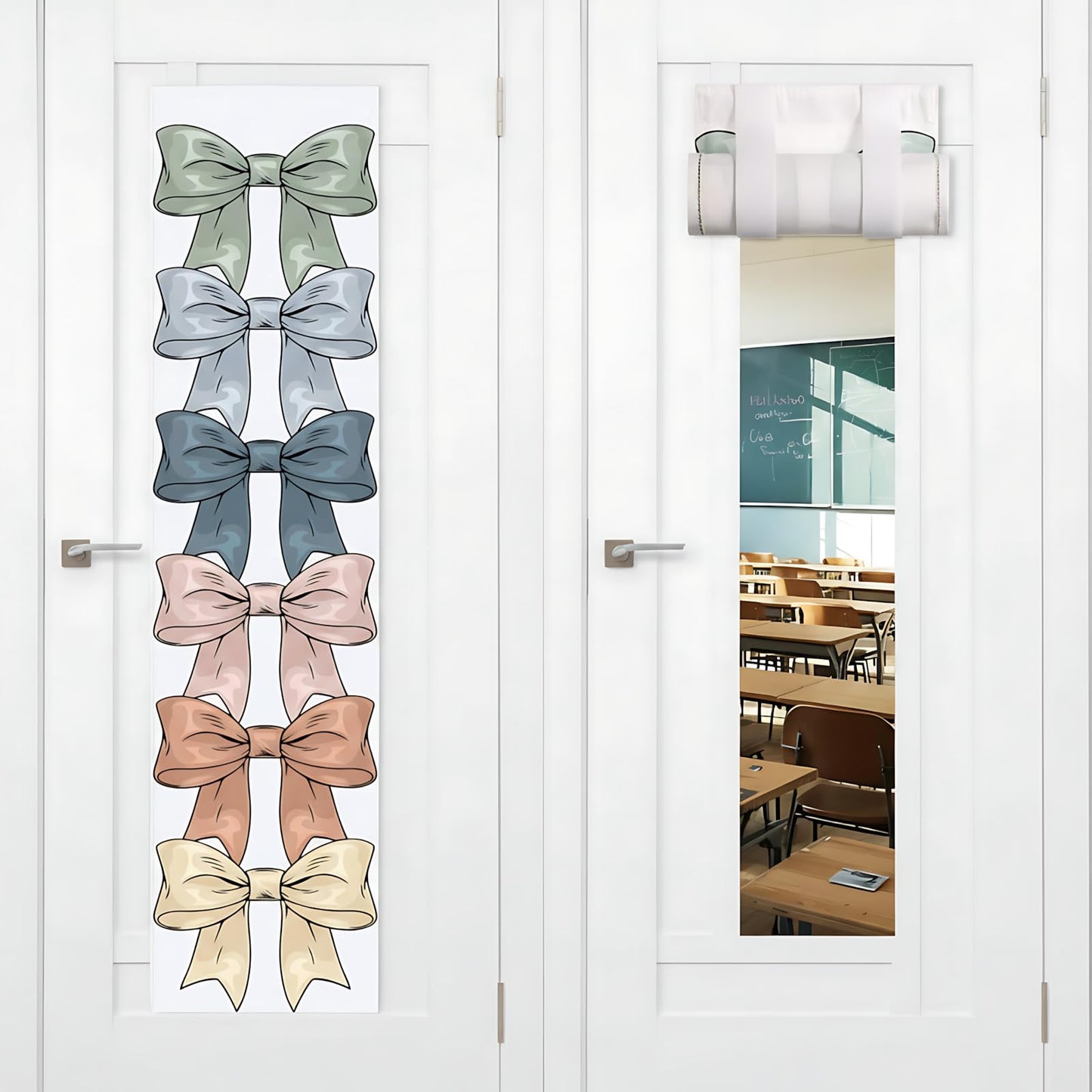 2 Pcs Bow-knot Classroom Door Cover School Classroom Curtain,Bohemian | Thickened Door Curtains, Blackout Curtains 8x43'', Light Blocking Window Covers, Office, Porch, Schoolroom Cover Shade BST326L