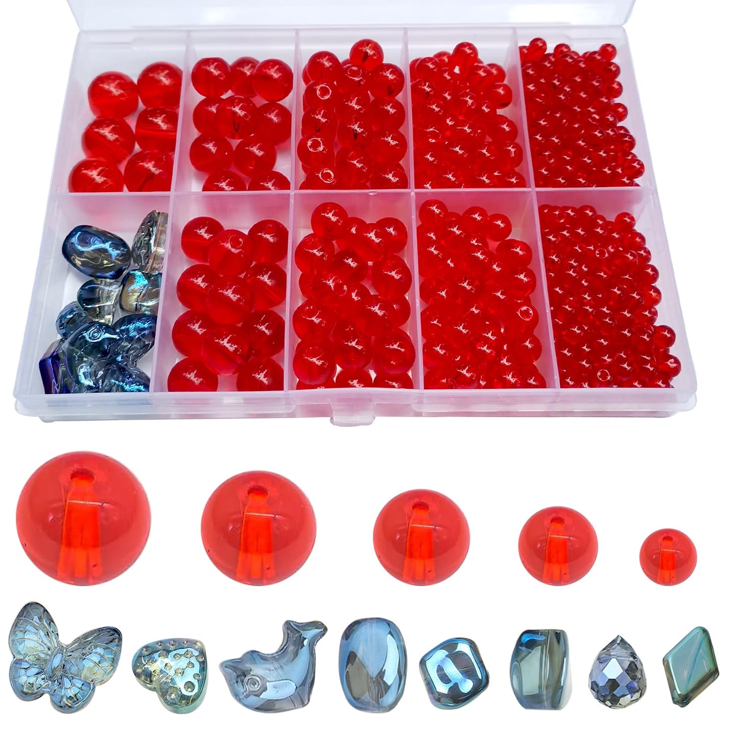 476pcs Orange Round Crystal Glass Beads (4/6/8/10/12mm) with 8pcs Charming Pendants for Jewelry Making, Smooth Round Glass Spacer Loose Beads for Crafts Bracelets Necklaces Charms BST220