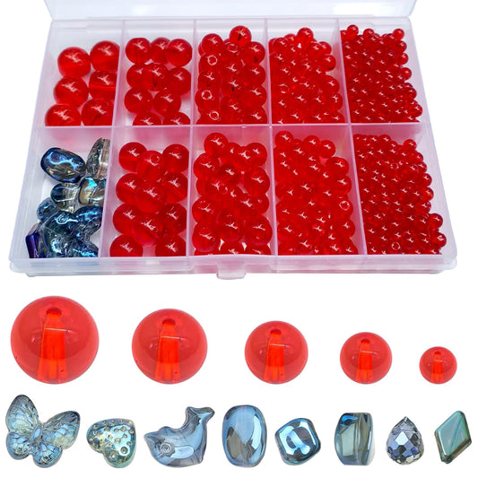 476pcs Orange Round Crystal Glass Beads (4/6/8/10/12mm) with 8pcs Charming Pendants for Jewelry Making, Smooth Round Glass Spacer Loose Beads for Crafts Bracelets Necklaces Charms BST220