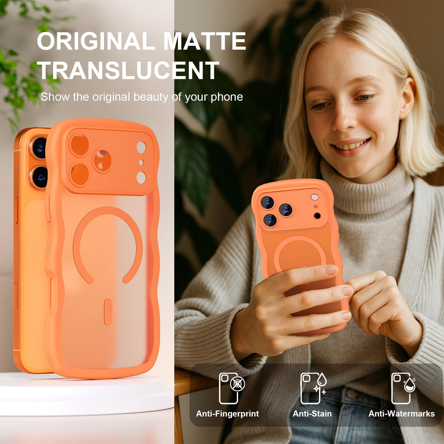 QVLANG Case for iPhone 16 Pro Max, Cute Wave Cover Case, Upgraded[Full Camera Protection][Compatible with Magsafe][Military Grade Protection][Translucent Matte] Phone Case for Women Girls, Hot Pink WN420