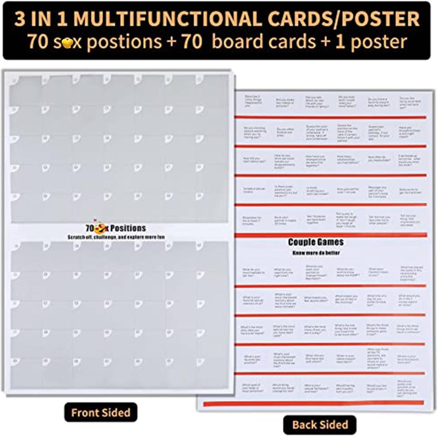 Couples Intimacy Challenge Scratch Off Poster, 70 Unique Tear-Off Cards, Intimate Position Images & Flirty Dialogue for Relationship Bonding & Date Night WN420