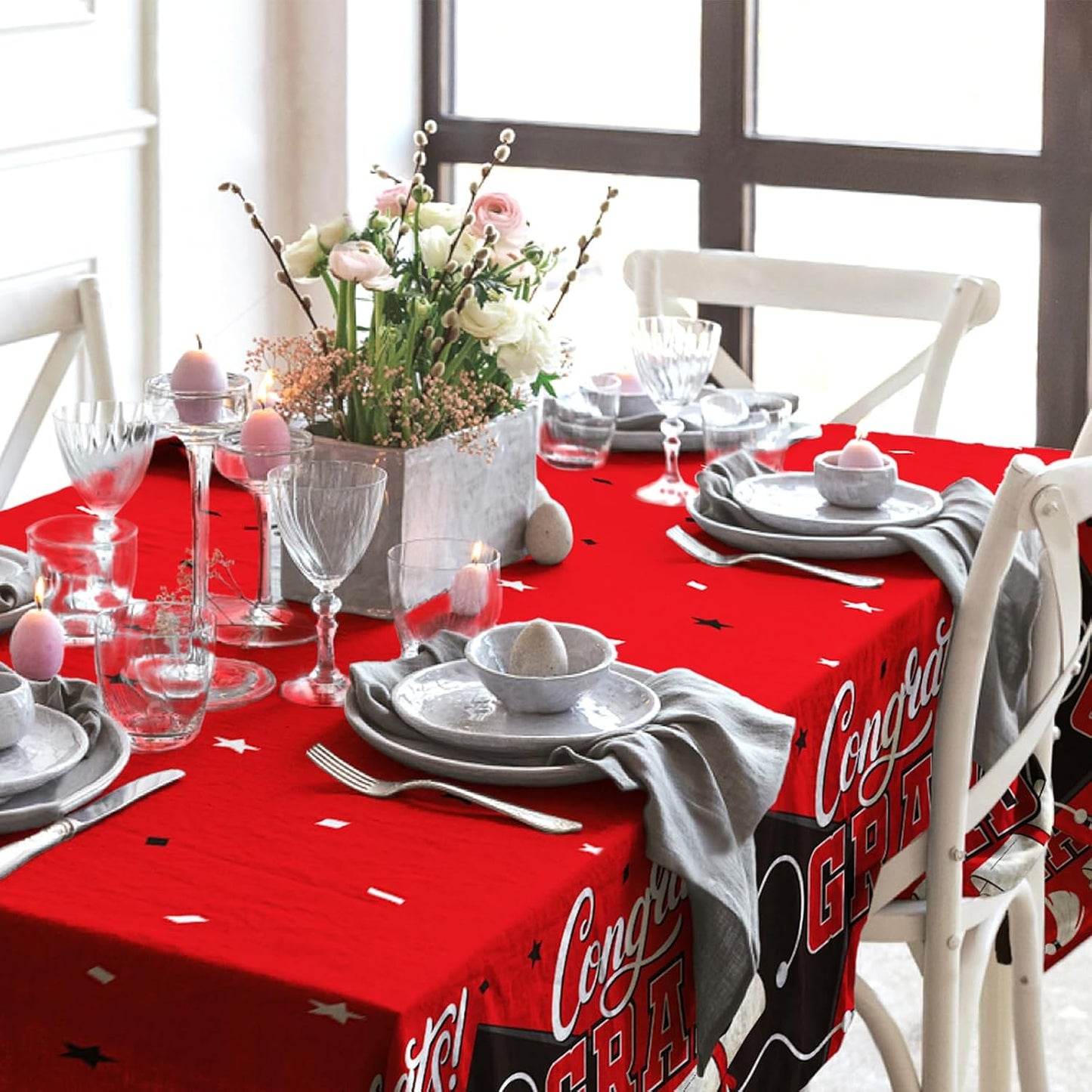 Gatherfun Graduation Decorations 2026 Kit - 2 Pcs Red Gongrats Grad Tablecover for Party Decorations，Graduation Plastic Table Covers 54"x108" BST326L