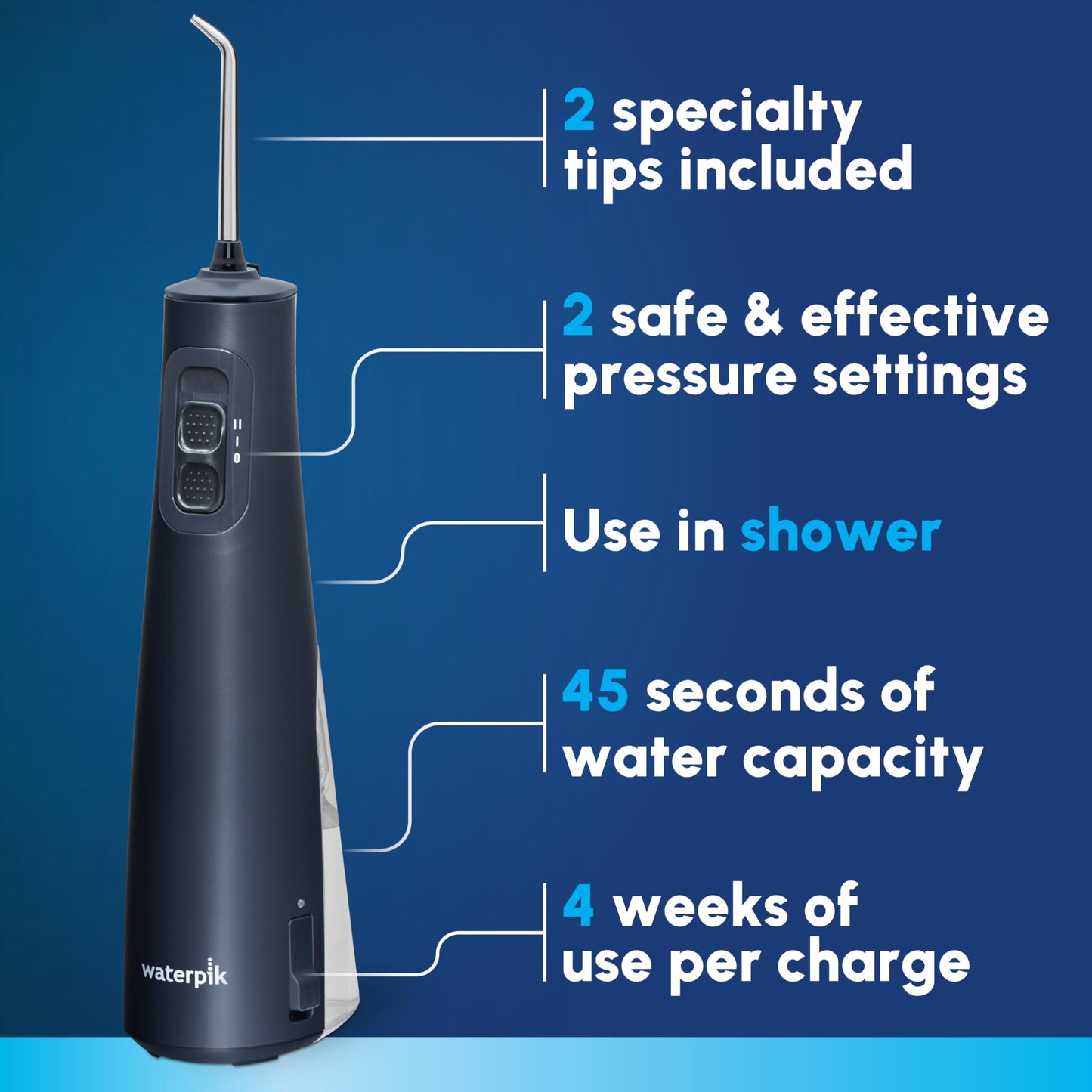 Waterpik Cordless Pulse 3100 Rechargeable Portable Water Flosser for Teeth, Gums, Braces Care and Travel with 2 Flossing Tips, Waterproof for Shower Use, ADA Accepted, WF-20 White, Amazon Exclusive DD1210
