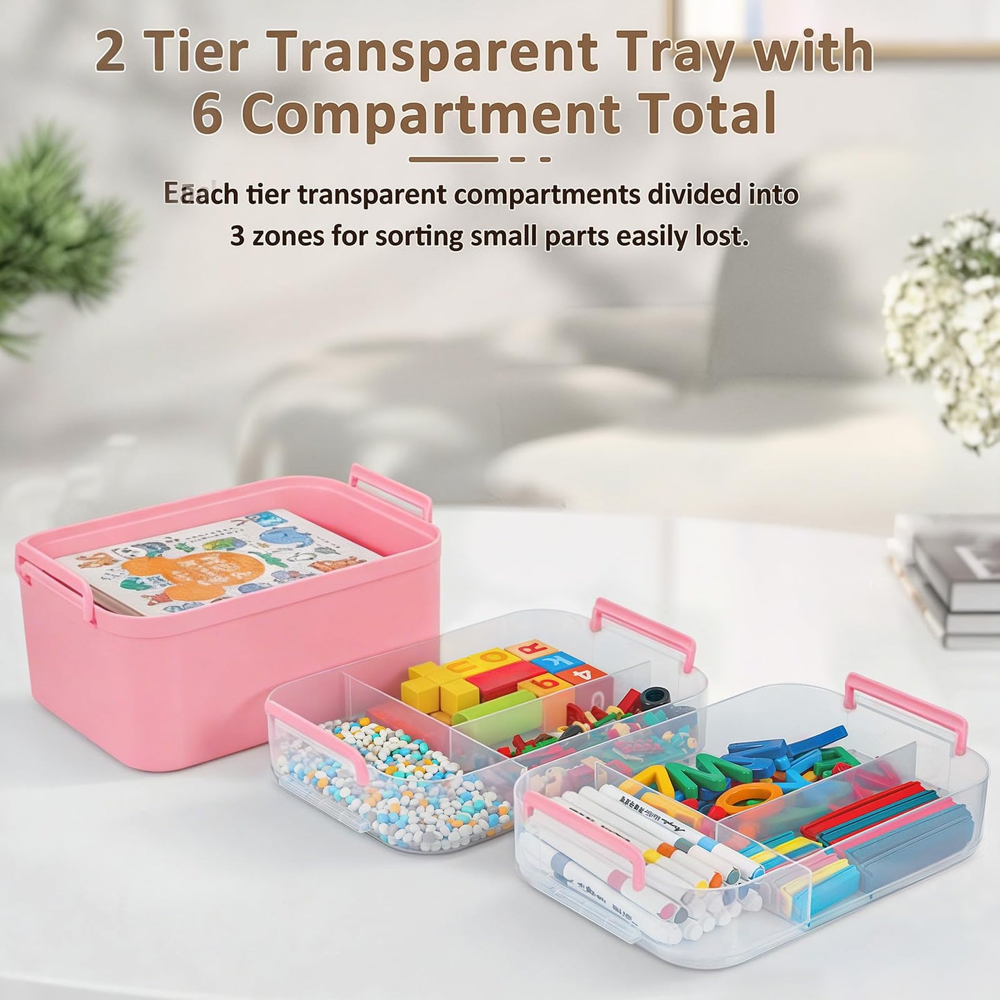 Gifhomfix 4-Layer Plastic Craft Organizers and Storage Box with Removable Trays, Storage Containers with lids and Handle, Art Supply Storage Organizer for Organizing Bead, Sewing, Tool（Green） BST220