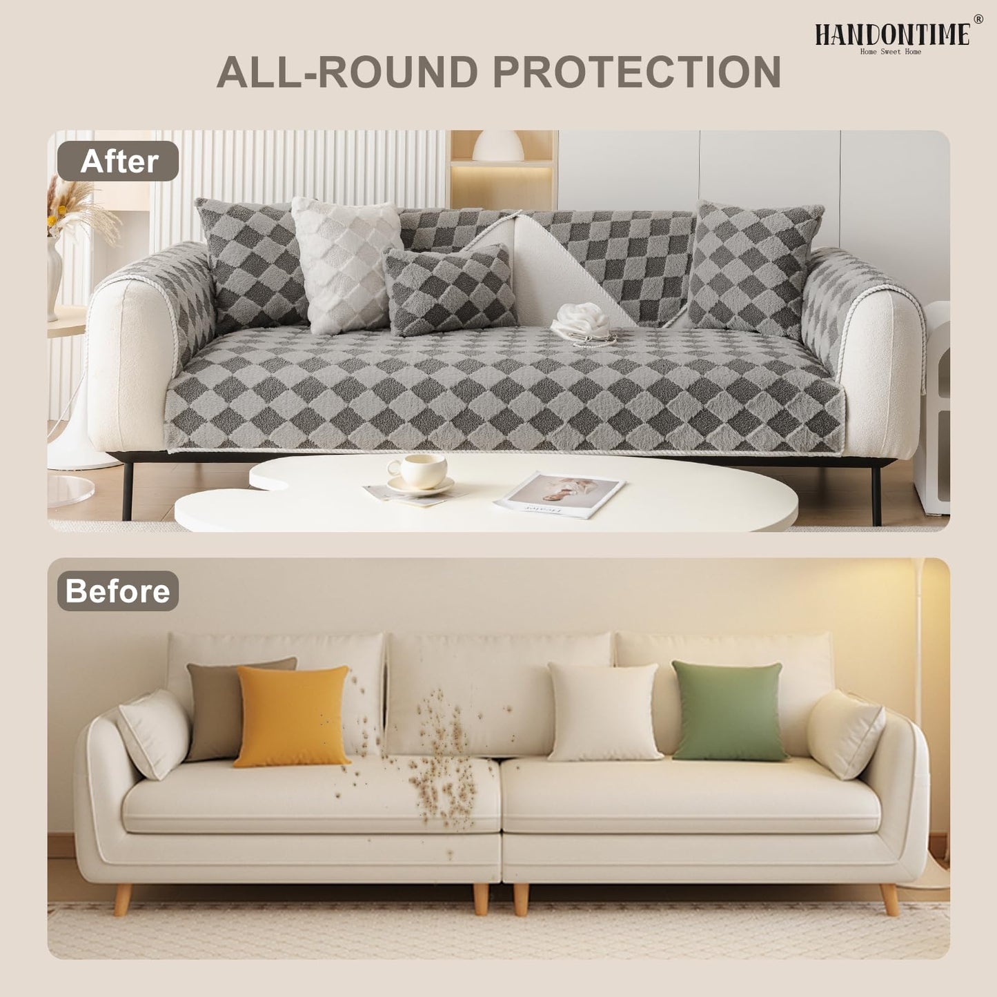 HANDONTIME Fuzzy Dog Couch Cover Washable, Pet-Friendly Sofa Covers Non-Slip Geometric Jacquard Pet Protector Furniture Cover for 3 Cushion Sofa Cozy Fuzzy Dog Mat for Couch (Grey, 35.4" x 70.9") BST202