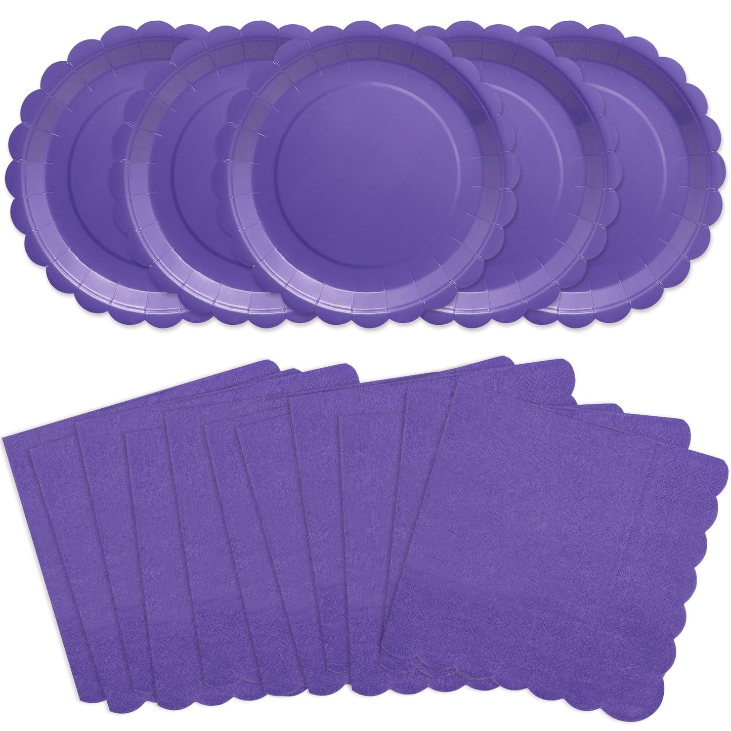 100 Pcs White Paper Plates and Napkins, 50 Pcs Guest White Party Supplies Including Scalloped Plates and Napkins for Independence Day Weddings, Parties BST326L
