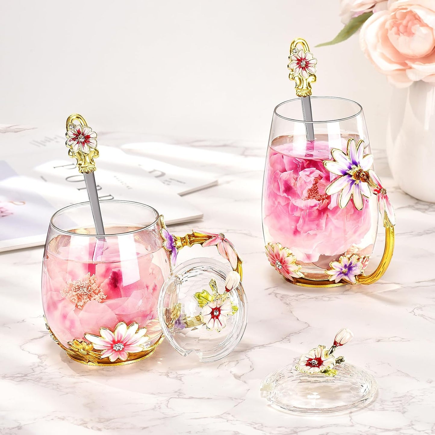 Wisolt Birthday Gifts for Women Mothers Day Gifts for Her Mom Grandma Teacher Friend Anniversary Christmas Valentines Day Glass Coffee Mug with Spoon BST326H