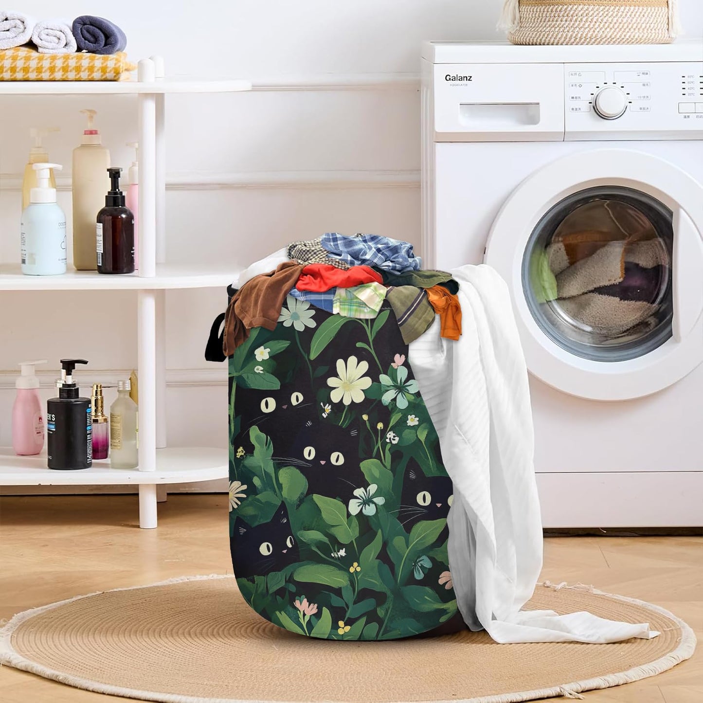 Nature Cow Print Laundry Basket with Sturdy Handles, Cow Skin Collapsible Oxford Cloth Laundry Hamper Organizer Basket for Bathroom Bedroom 15.7x20 Inch BST220