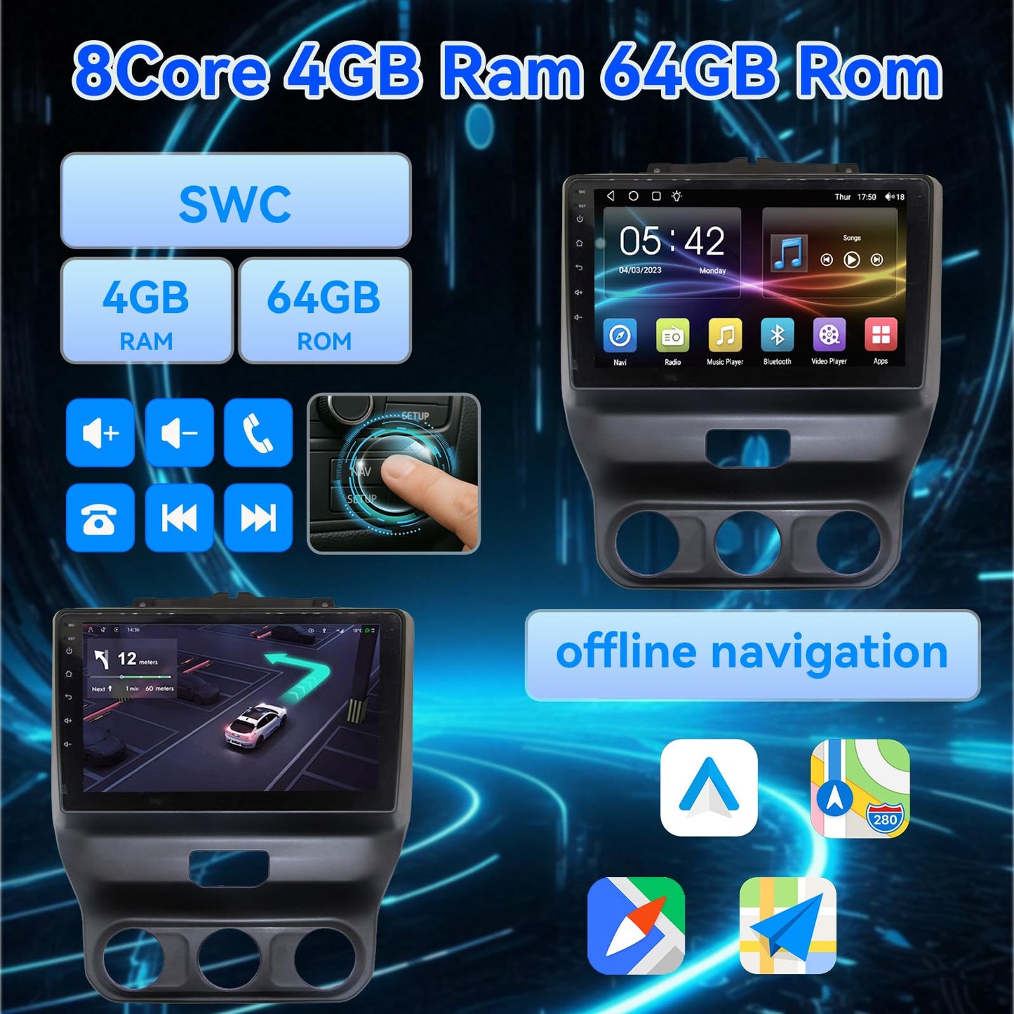 4+64G Car Radio for Dodge Ram 9 inch Touch Screen 2019 2020 2021 2022 2023 2024 Stereo,Wireless Carplay/WiFi/Bluetooth/EQ Audio/Andriod Auto/AM/FM/Navigation/AHD Camera