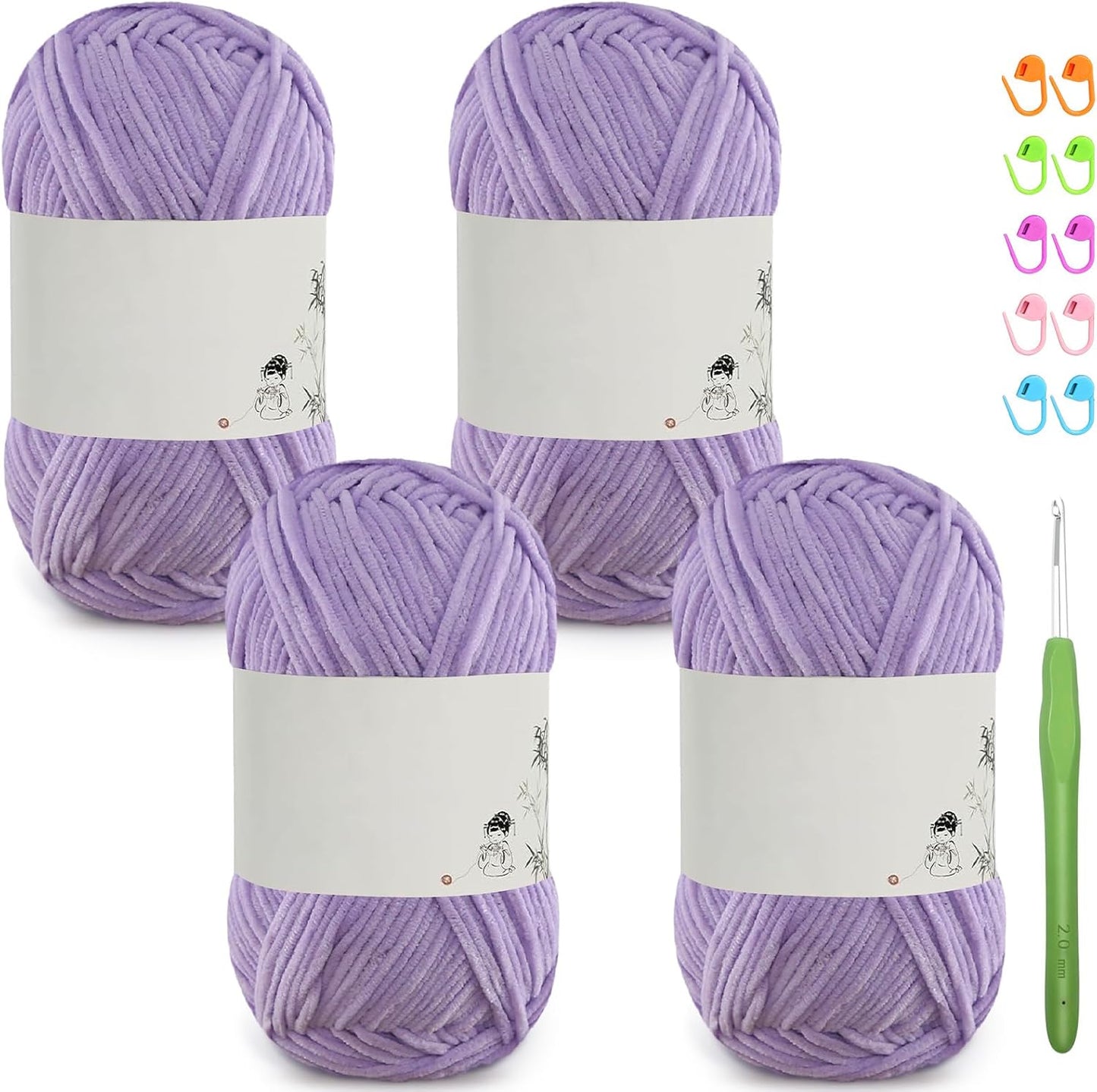 4 Pack of 1.76oz Chenille Yarn for Crocheting,158yards Soft Fluffy Velvet Yarn, Ideal Crochet for DIY Baby Blankets Toys Scarves Throw Pillows Hats Cushions(Purple) BST326L