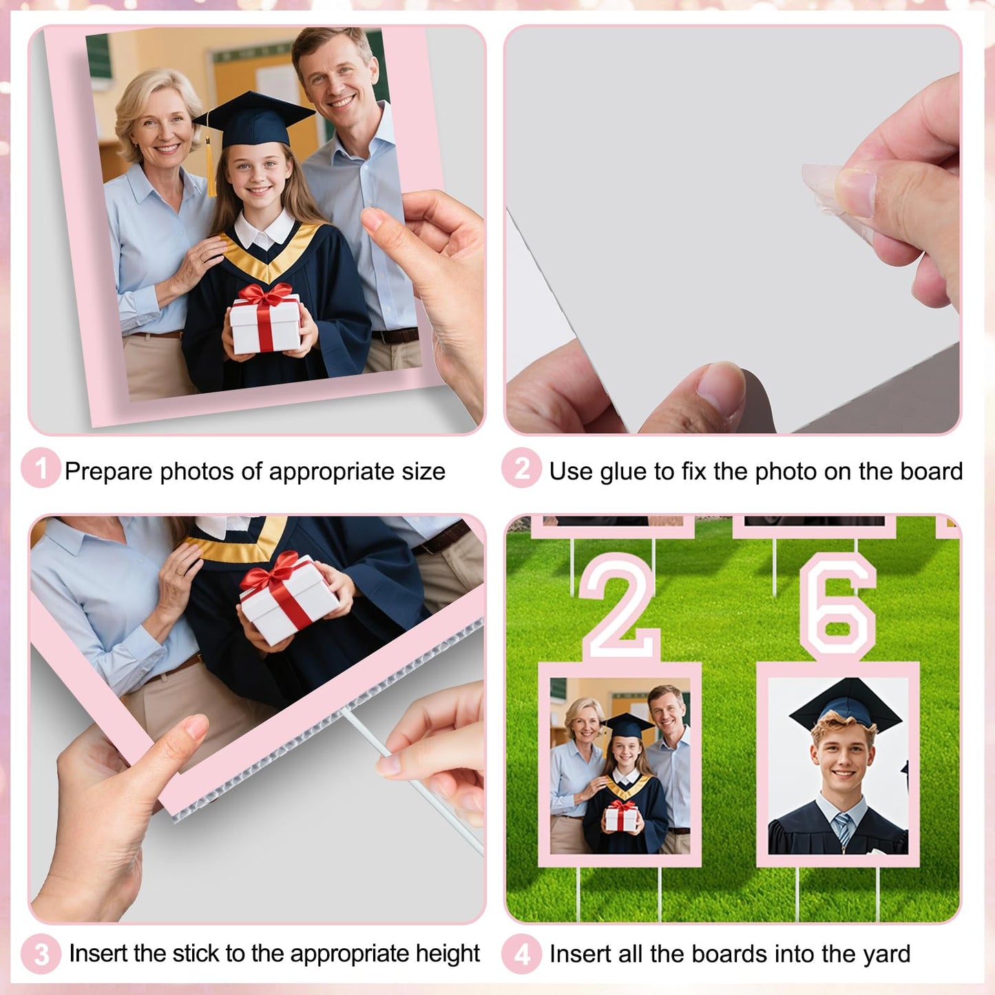 12 Pcs Graduation Photo Yard Sign Decorations 2026, K-12 Grade Graduation School Picture Frame Lawn Sign with Stakes for Kindergarten Middle High School Class of 2026 Grad Party Decorations, Red WN420