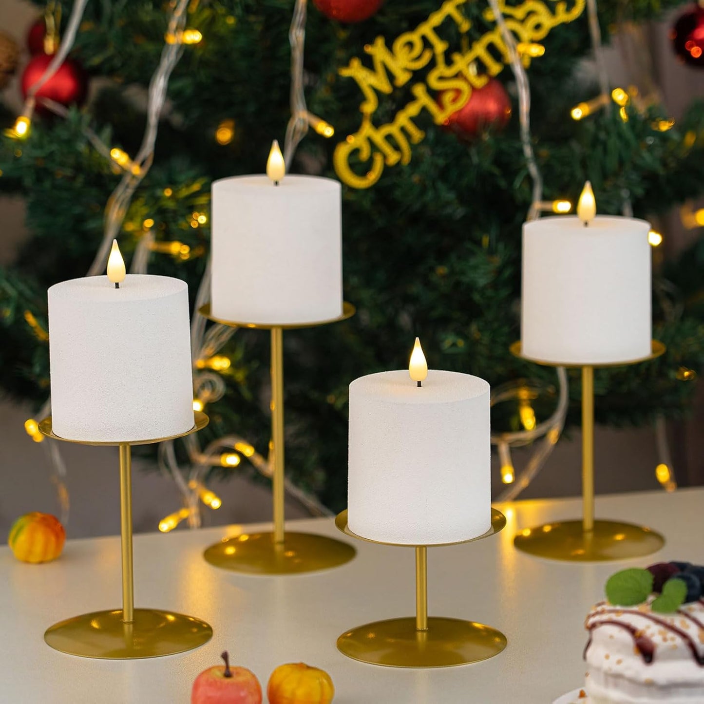smtyle Gold Metal Candle Holder Sets for Pillar Candles Set of 3 Wedding Table Centerpiece Candle Holders, Minimalist Farmhouse Decor for Fireplace Mantel & Dining Room BST326H