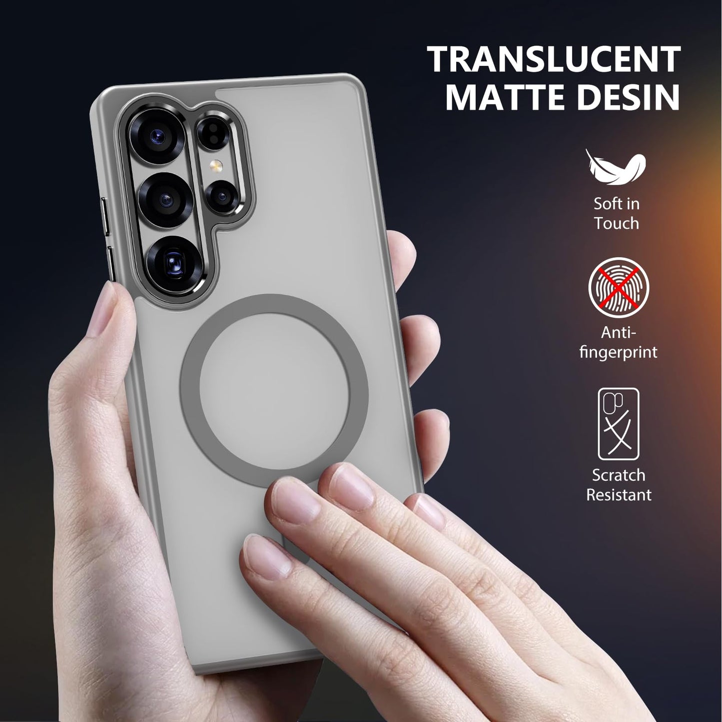 MATEPROX Magnetic Design for Samsung Galaxy S24 Plus Case, Stylish Slim an-ti Yellow Translucent Matte Shockproof Protective Cover for S 24+ 6.7'' 2024-Titanium Gray WN420