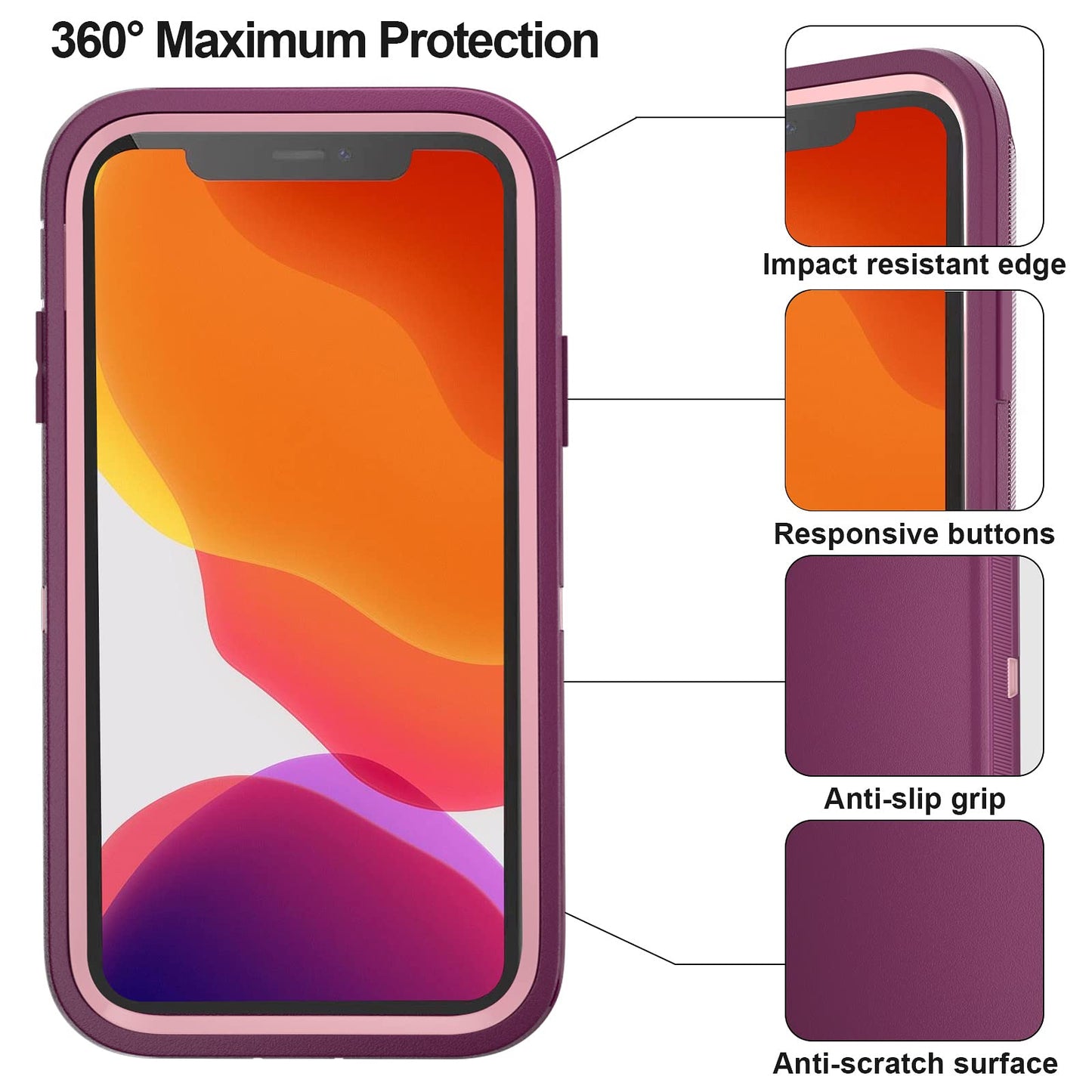 for iPhone 11 Case with Belt Clip Holster Kickstand & 2 Screen Protector, Full Protection Heavy Duty Phone Case, Shockproof Drop-Proof Durable Cover 6.1" [Black+Clip] WN420