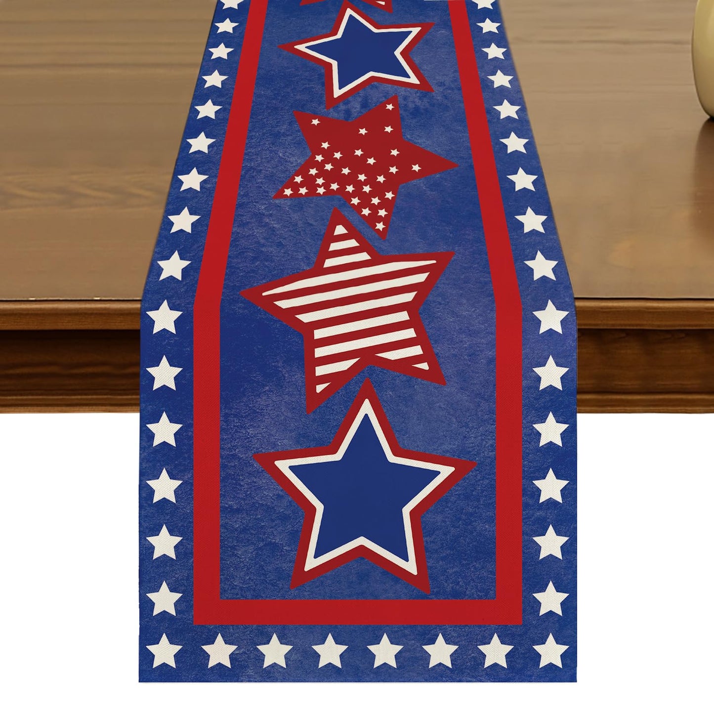 Patriotic Blue Red Stars 4th of July Table Runner 13x72 Inch Seasonal Kitchen Dining Table Decor for Indoor Outdoor Farmhouse Home Party Decoration ZQ119 BST326H