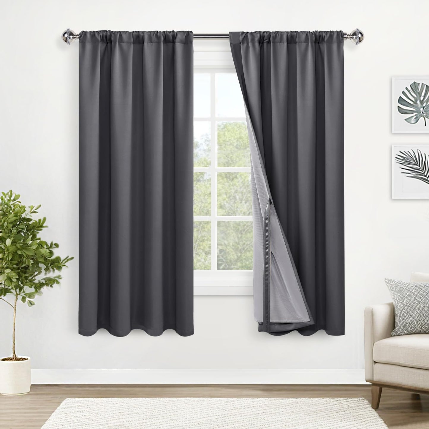 XWZO White Blackout Curtains with Tiebacks - Rod Pocket & Back Tab Heat and Full Light Blocking Window Panels for Bedroom/Nursery, 84 Inches Long Thermal Insulated Draperies, W42 x L84, Set of 2 BST326H