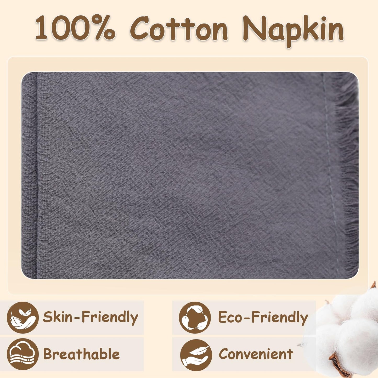 Eco Hanky 10x10in Reusable Small Cotton Napkins (Rustic Fringe), LPK,6pk | Ideal for Kids Napkins for Lunch, Suitable for Dinners, Weddings, Birthday, Cocktail Parties BST220