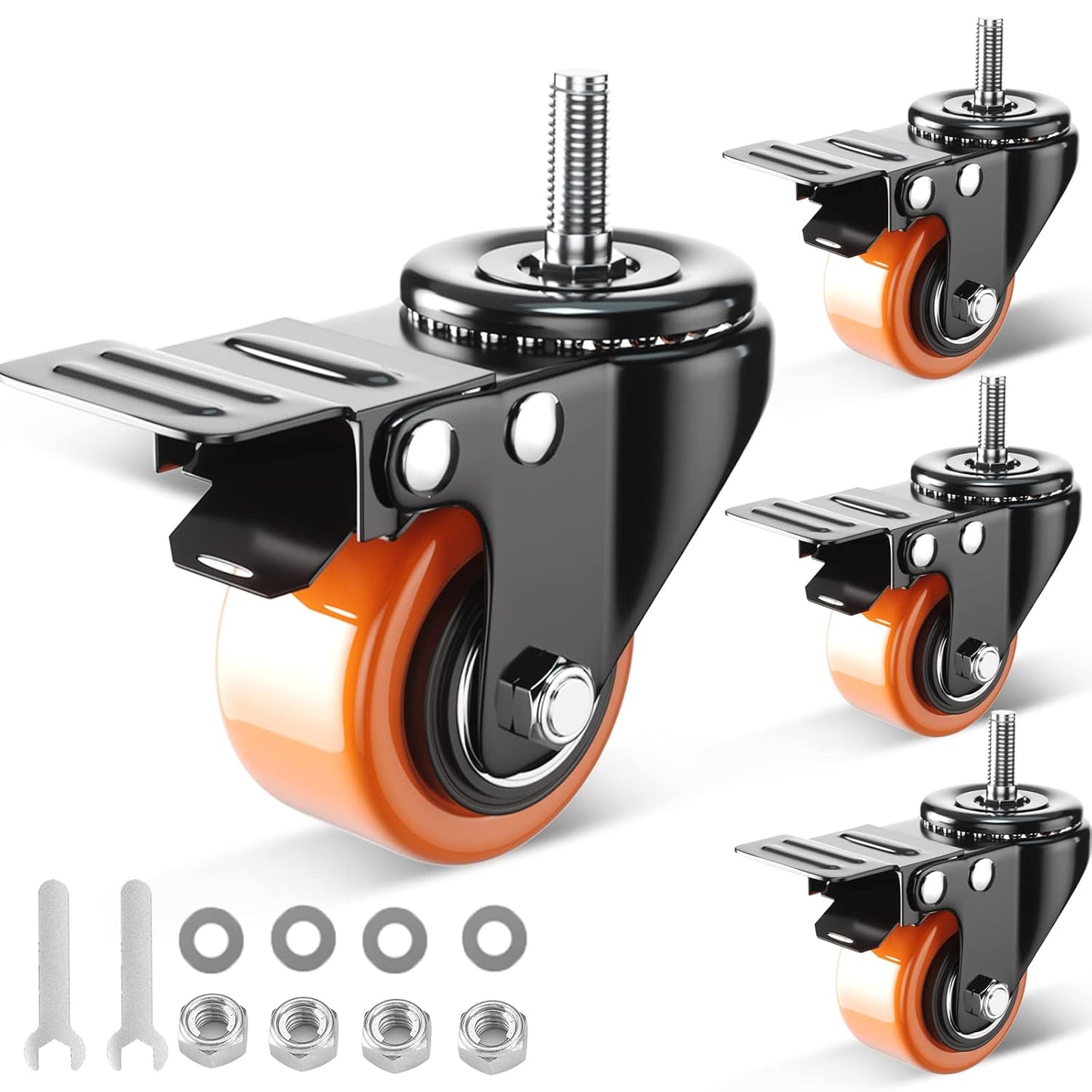 2 Inch Caster Wheels, Threaded Stem Casters Set of 4 Heavy Duty RD12